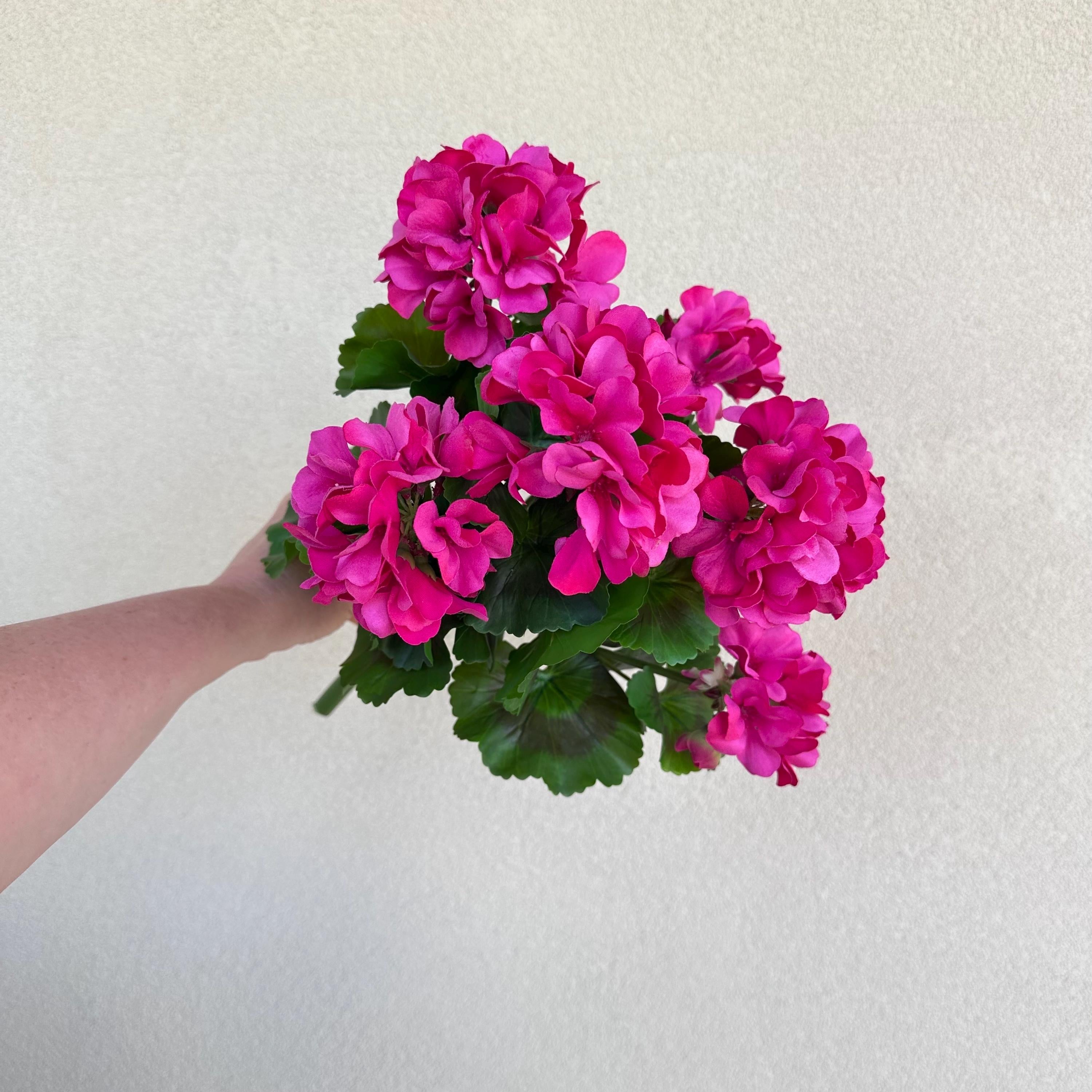 UV Faux Geranium Bush & Stem | Outdoor Artificial Geranium Flowers for Planters, Front Porch Pots & Outdoor Decor