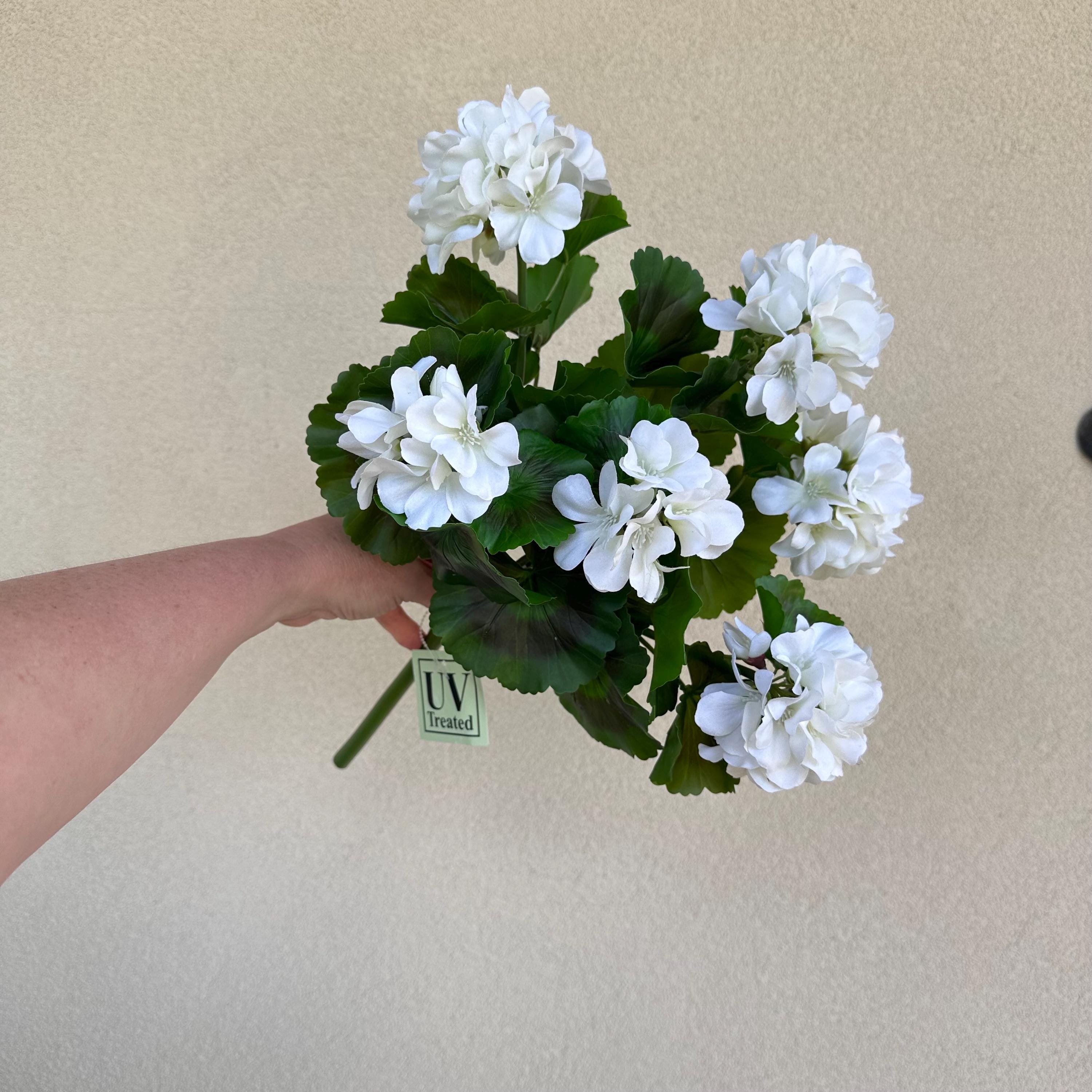 UV Faux Geranium Bush & Stem | Outdoor Artificial Geranium Flowers for Planters, Front Porch Pots & Outdoor Decor