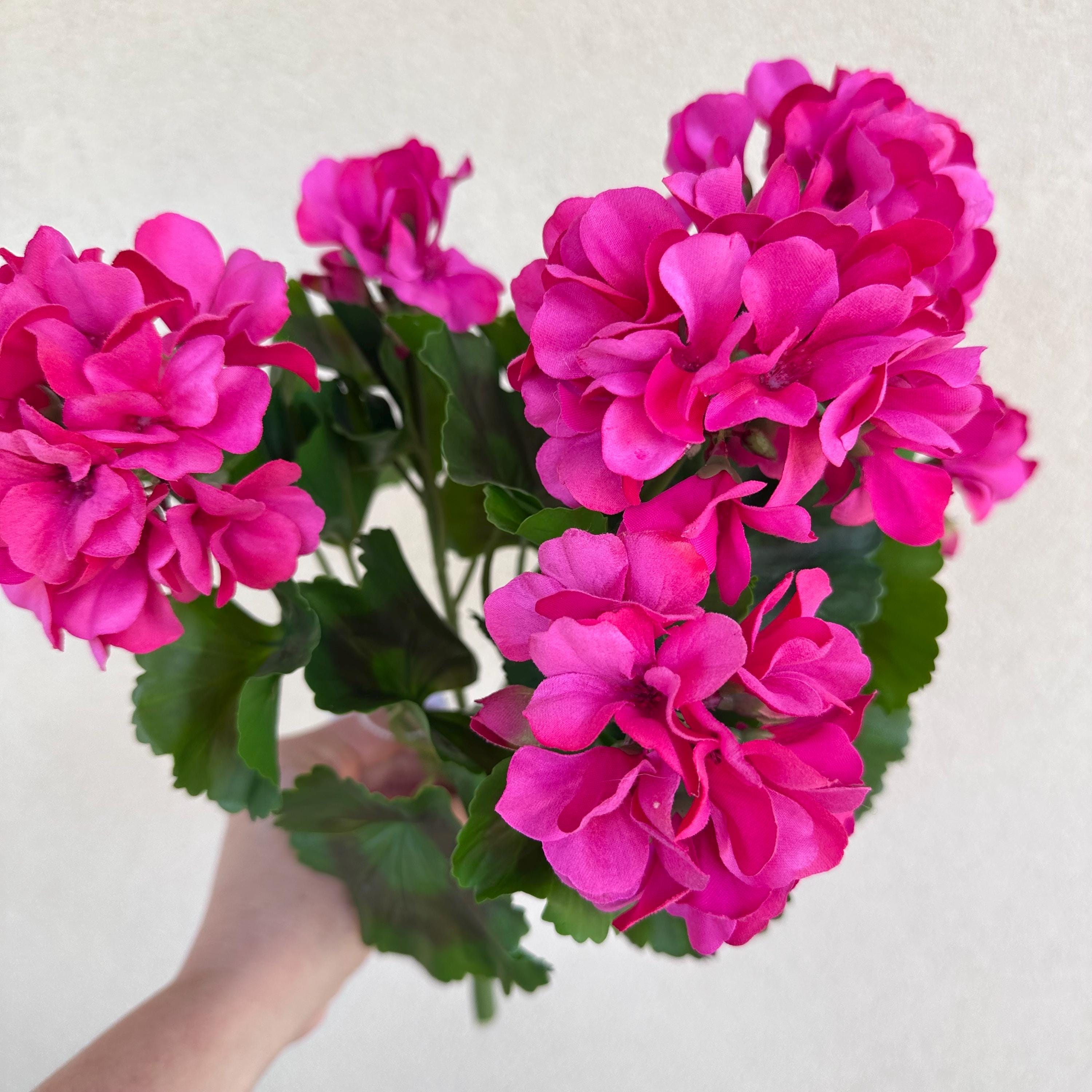 UV Faux Geranium Bush & Stem | Outdoor Artificial Geranium Flowers for Planters, Front Porch Pots & Outdoor Decor