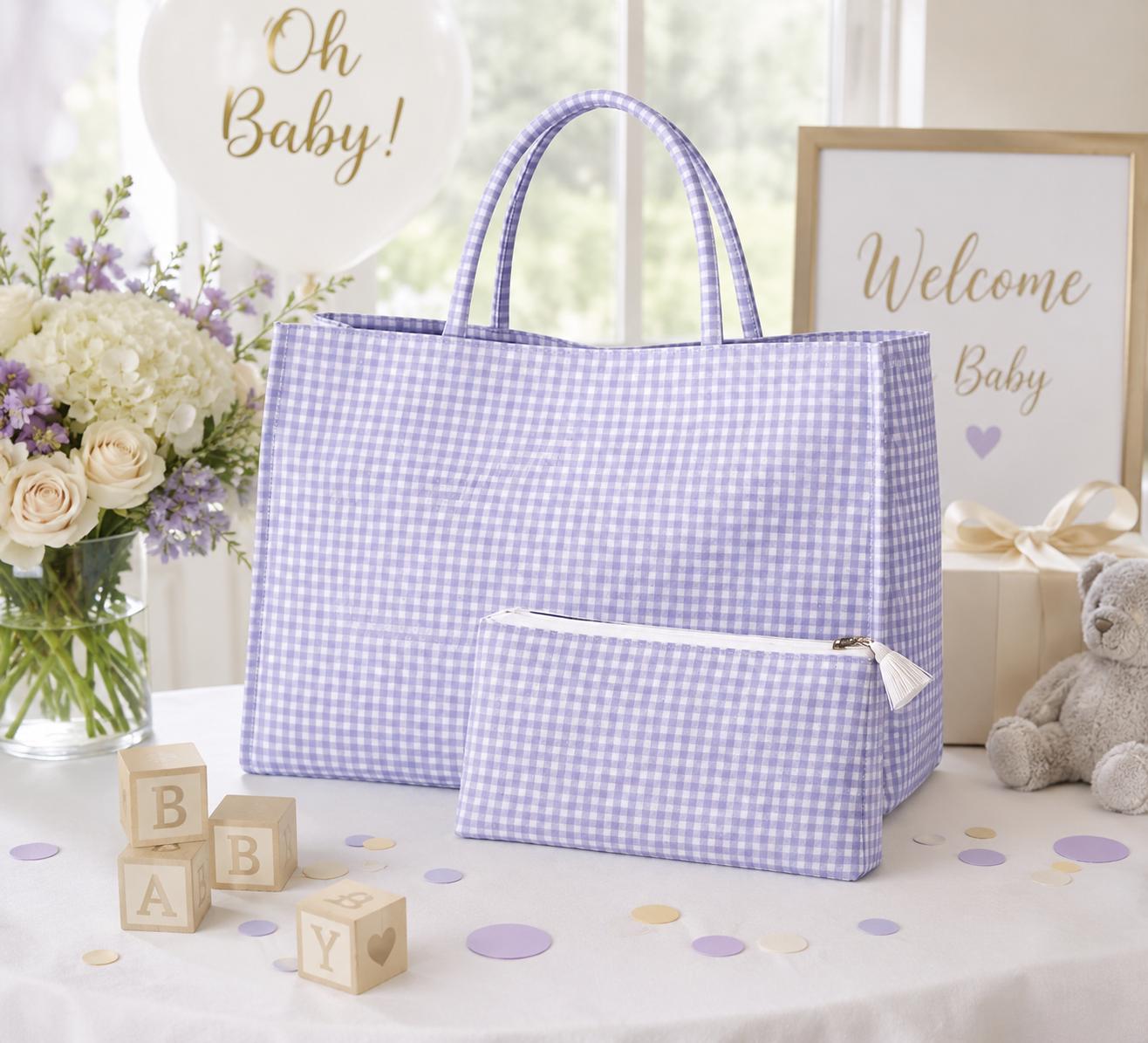 Blue Gingham Tote & Cosmetic Bag Set | Matching Travel & Everyday Essentials