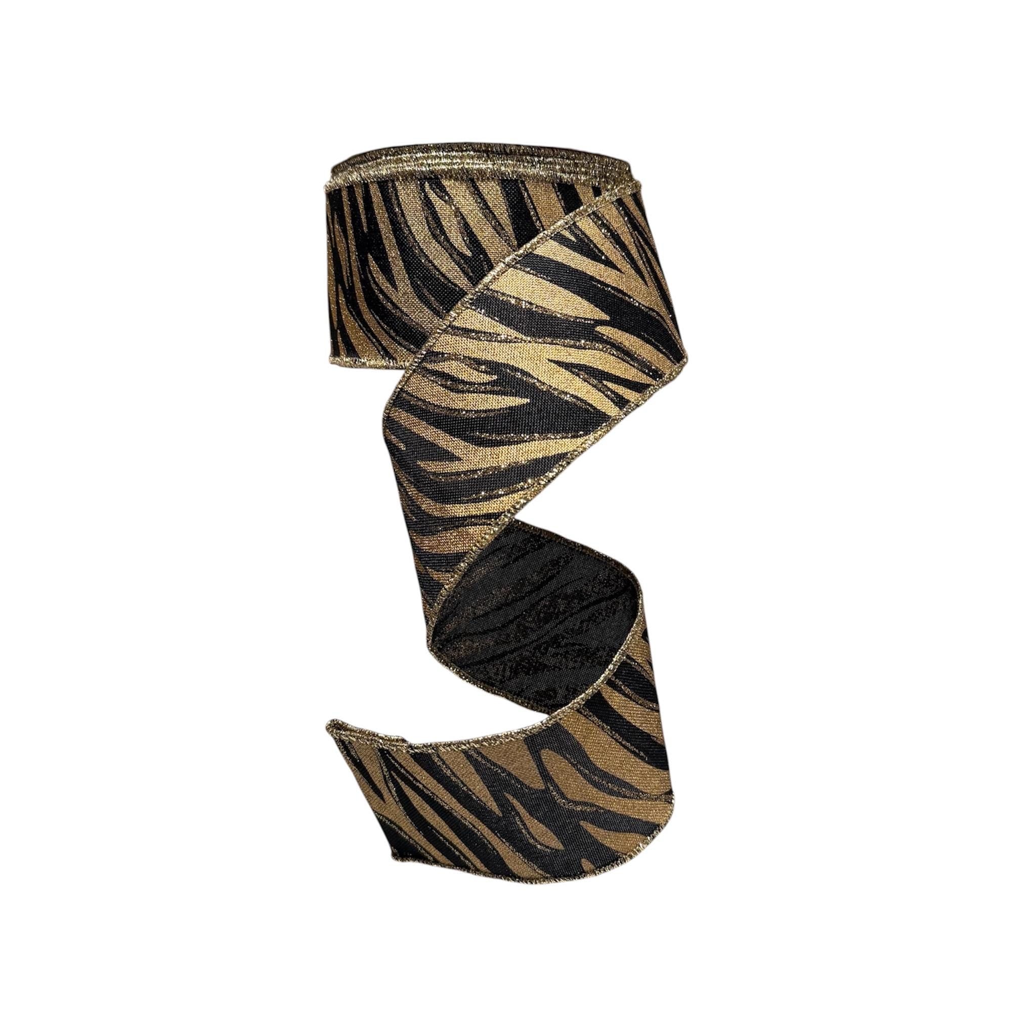 Football Ribbon | Black & Gold Tiger Print Wired Ribbon for Homecoming Mums, Wreaths & School Spirit Bows