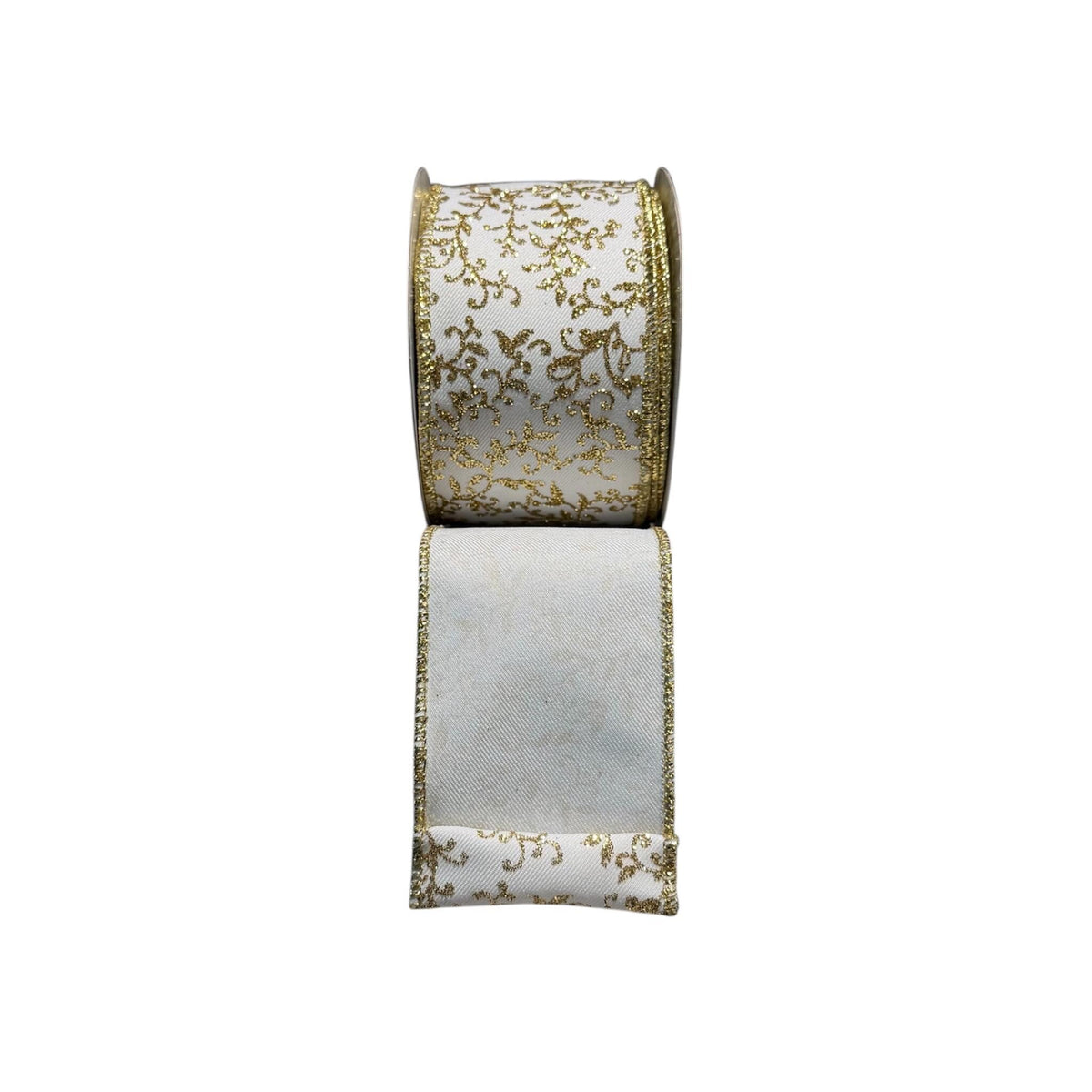 White Gold Glitter Vine Ribbon Wired Edge Christmas Ribbon Holiday Ribbon Wreath Ribbon Bow Making Ribbon Gift Wrap Ribbon 10 Yard Roll