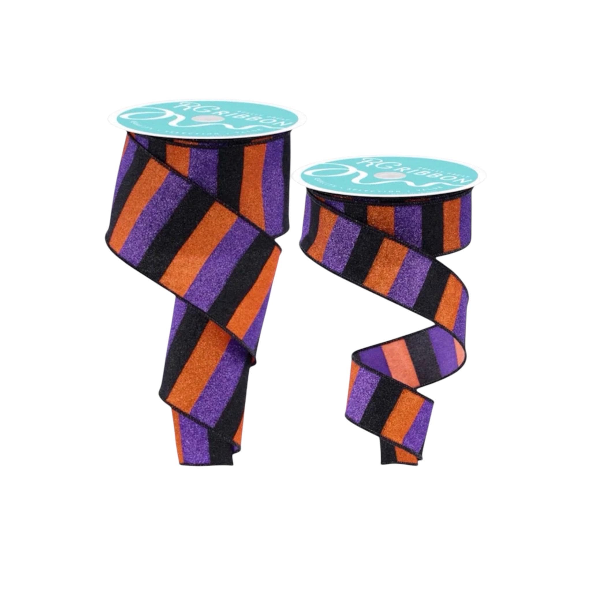 Halloween Glitter Stripe Wired Ribbon | Purple Orange Black Ribbon for Wreaths, Bows & Halloween Decor