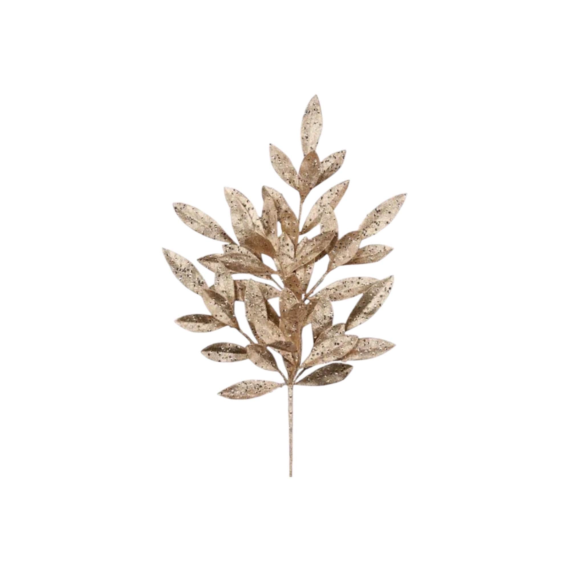 Champagne Glitter Leaf Spray Christmas Pick Holiday Floral Stem Wreath Decor Tree Decoration Champagne Foliage Accent