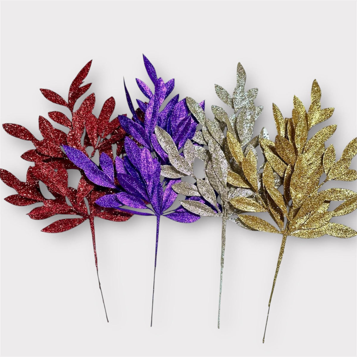 Christmas Floral Pick Red Glitter Leaf Spray Christmas Tree Pick Wreath Garland Holiday Decor