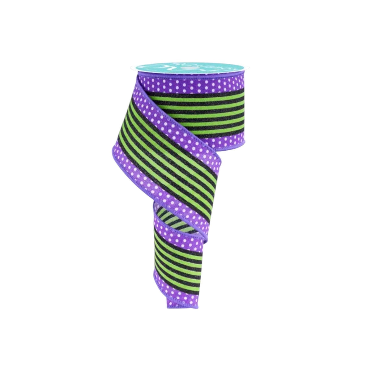 Halloween Ribbon Purple Green Black Stripe Wired Ribbon | Wreath & Bow Making Ribbon