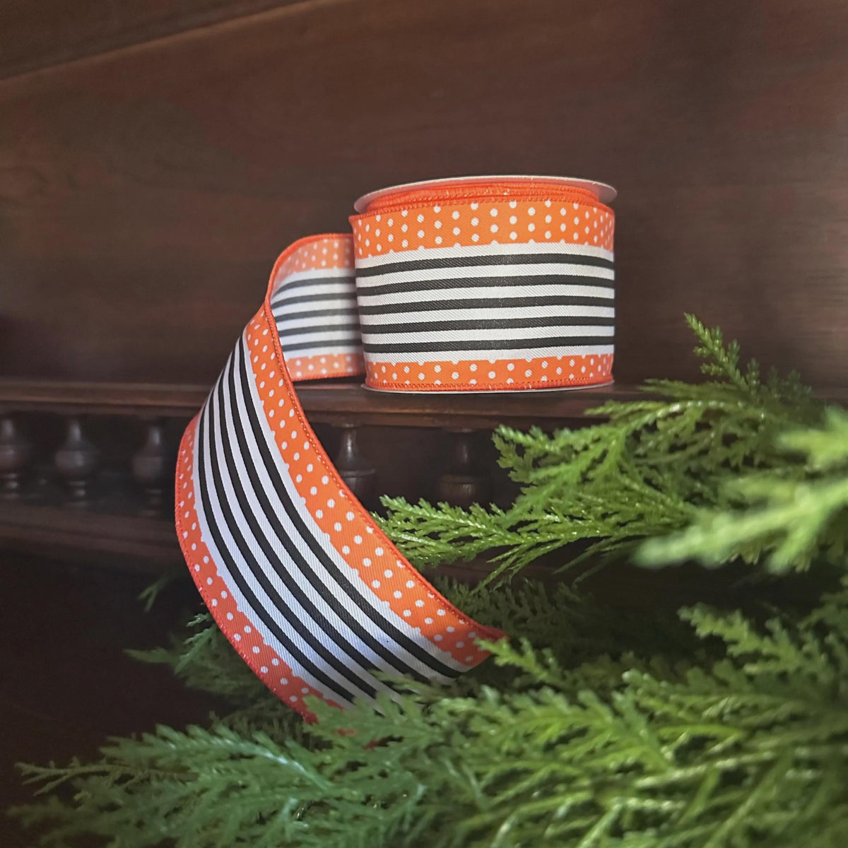 Halloween Ribbon Orange Black Stripe Wired Ribbon | Polka Dot Wreath & Bow Ribbon