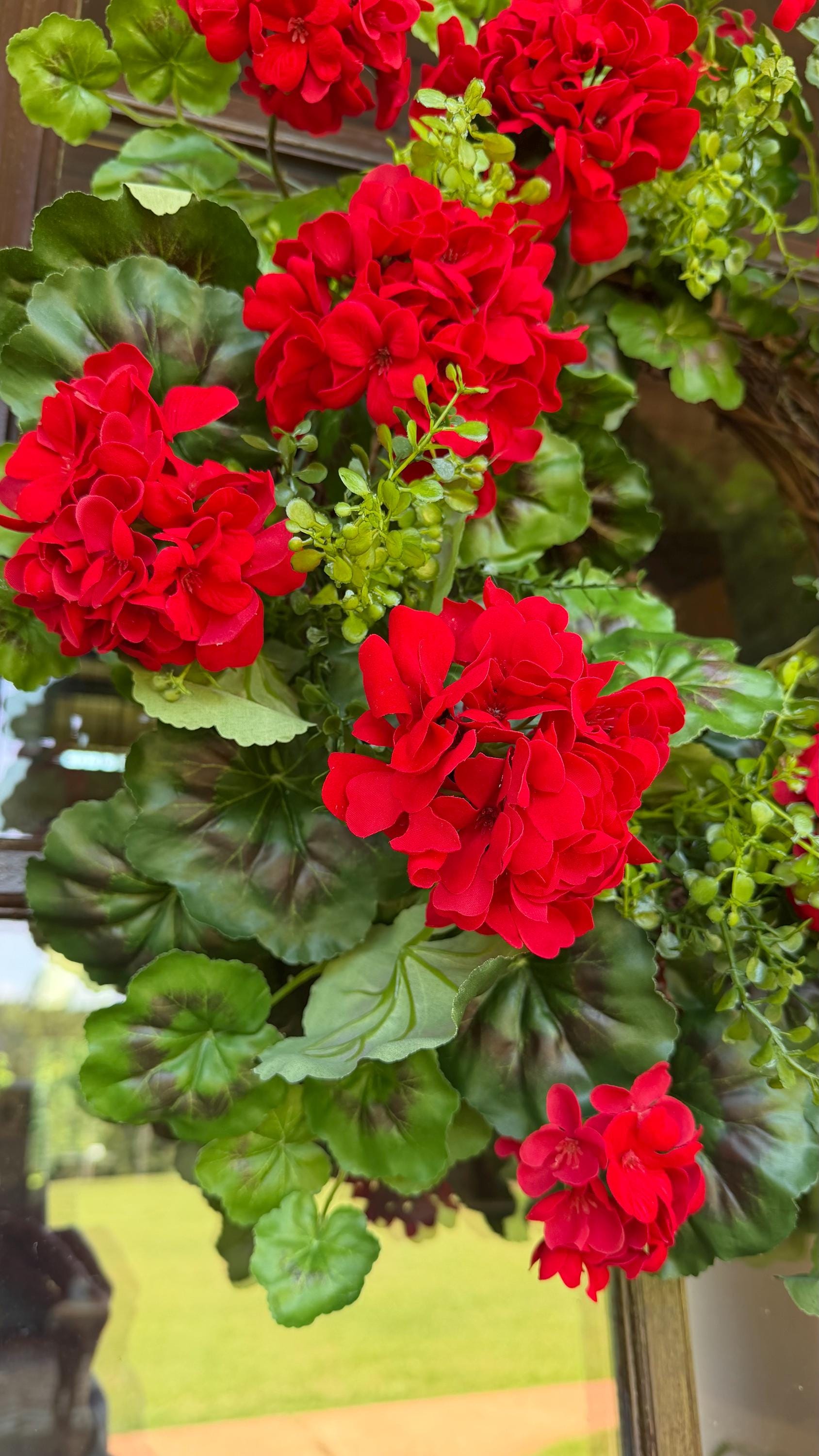 Geranium Wreath Decor for Front Door Summer Wreath 4th of July Wreath Faux Wreath Red Geranium Wreath Spring Wreath Mothers Day Gift