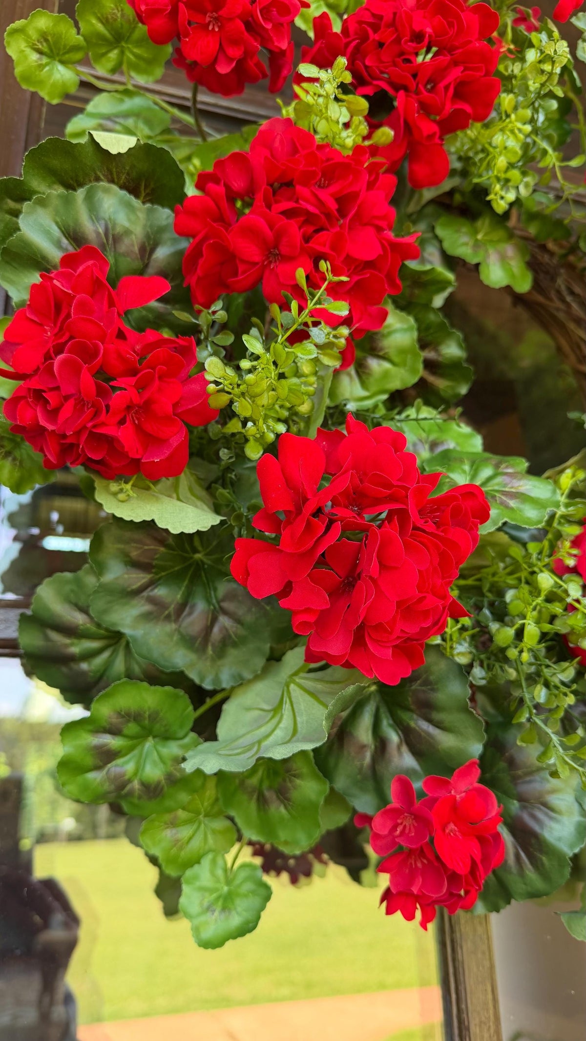 Red Geranium Wreath Decor for Front Door | Summer Wreath