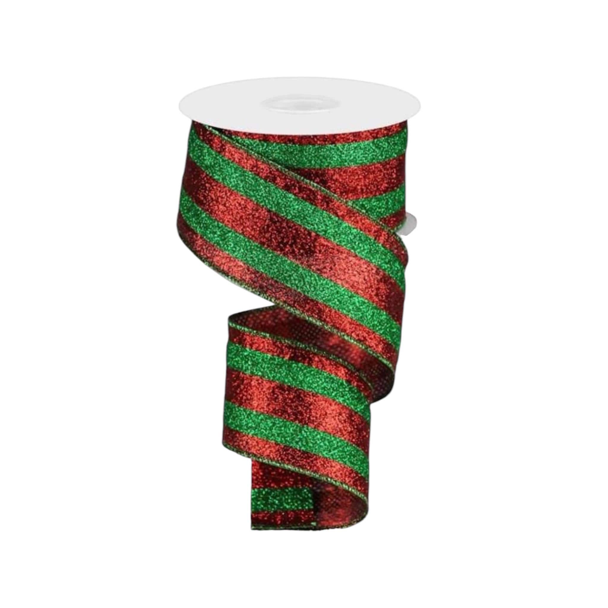 Red and Green Glitter Ribbon Christmas Ribbon Wired Edge Ribbon Wreath Supply Bow Making Ribbon Holiday Decor