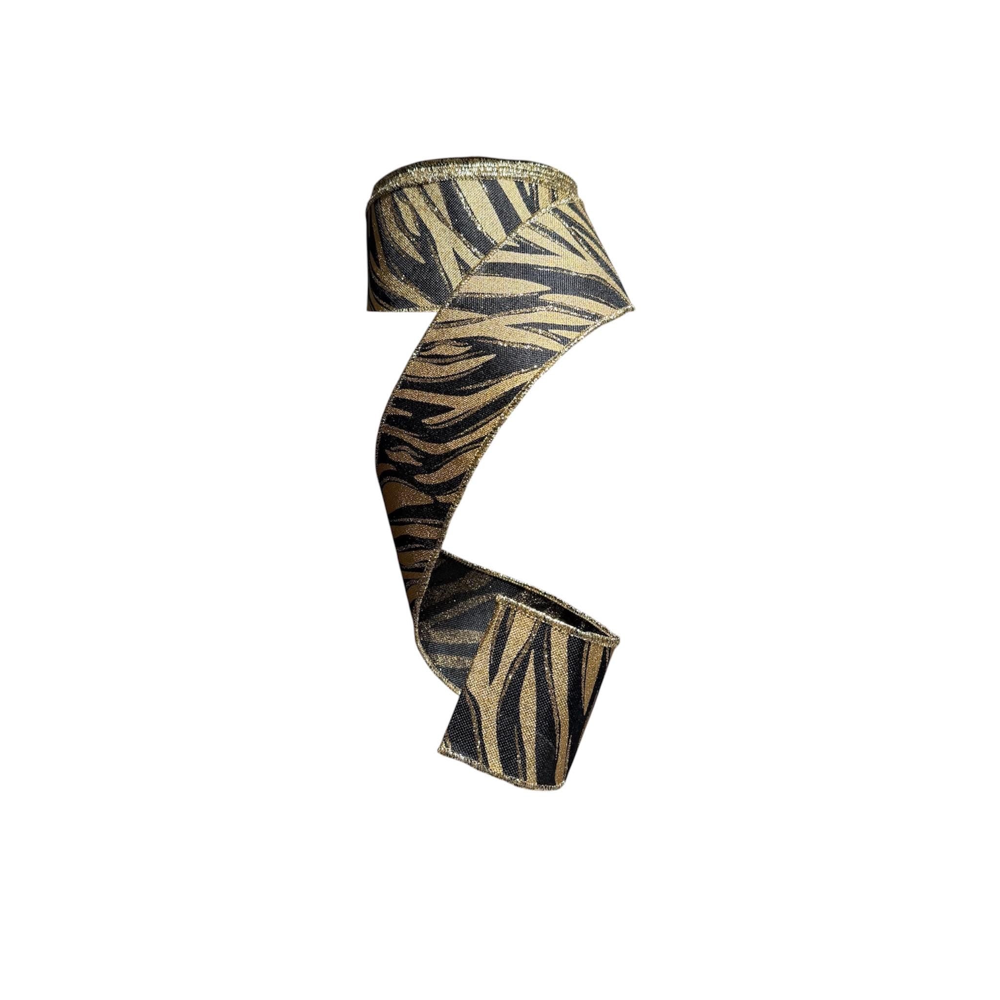 Football Ribbon | Black & Gold Tiger Print Wired Ribbon for Homecoming Mums, Wreaths & School Spirit Bows
