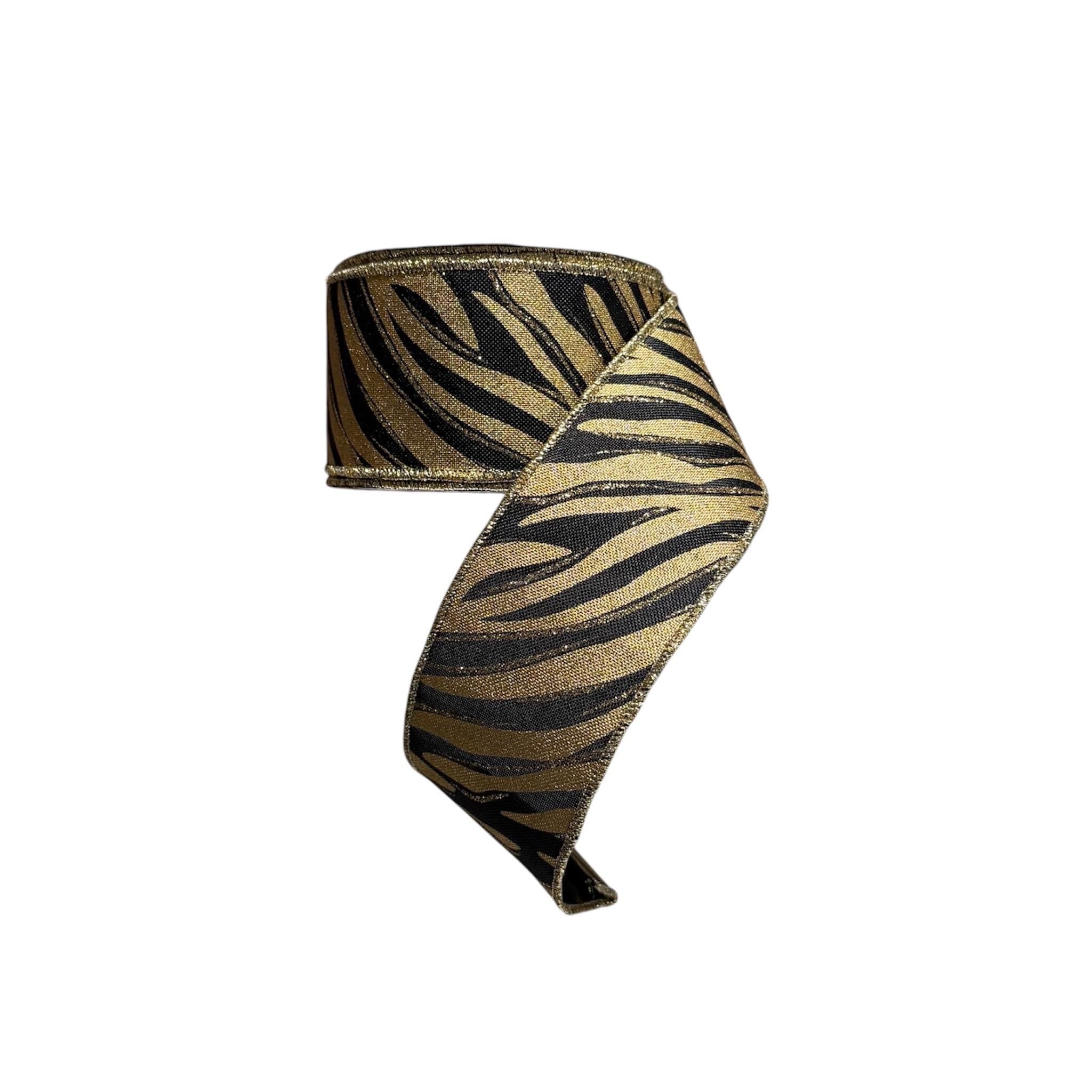 Football Ribbon | Black & Gold Tiger Print Wired Ribbon for Homecoming Mums, Wreaths & School Spirit Bows