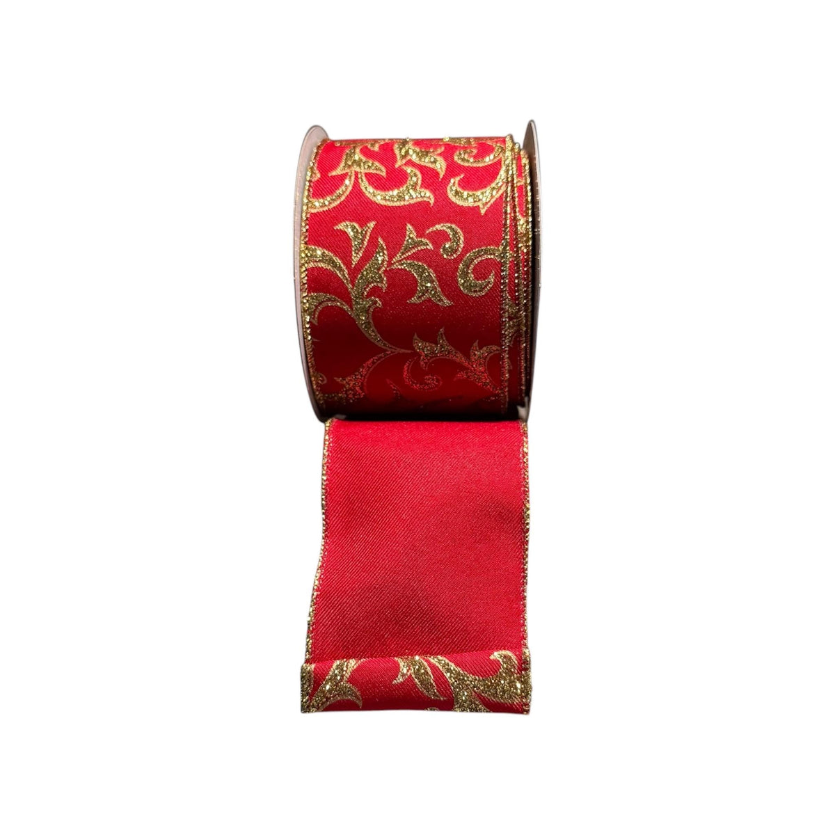 Christmas Ribbon Red & Gold Glitter Scroll Wired Ribbon | Wreath & Bow Ribbon