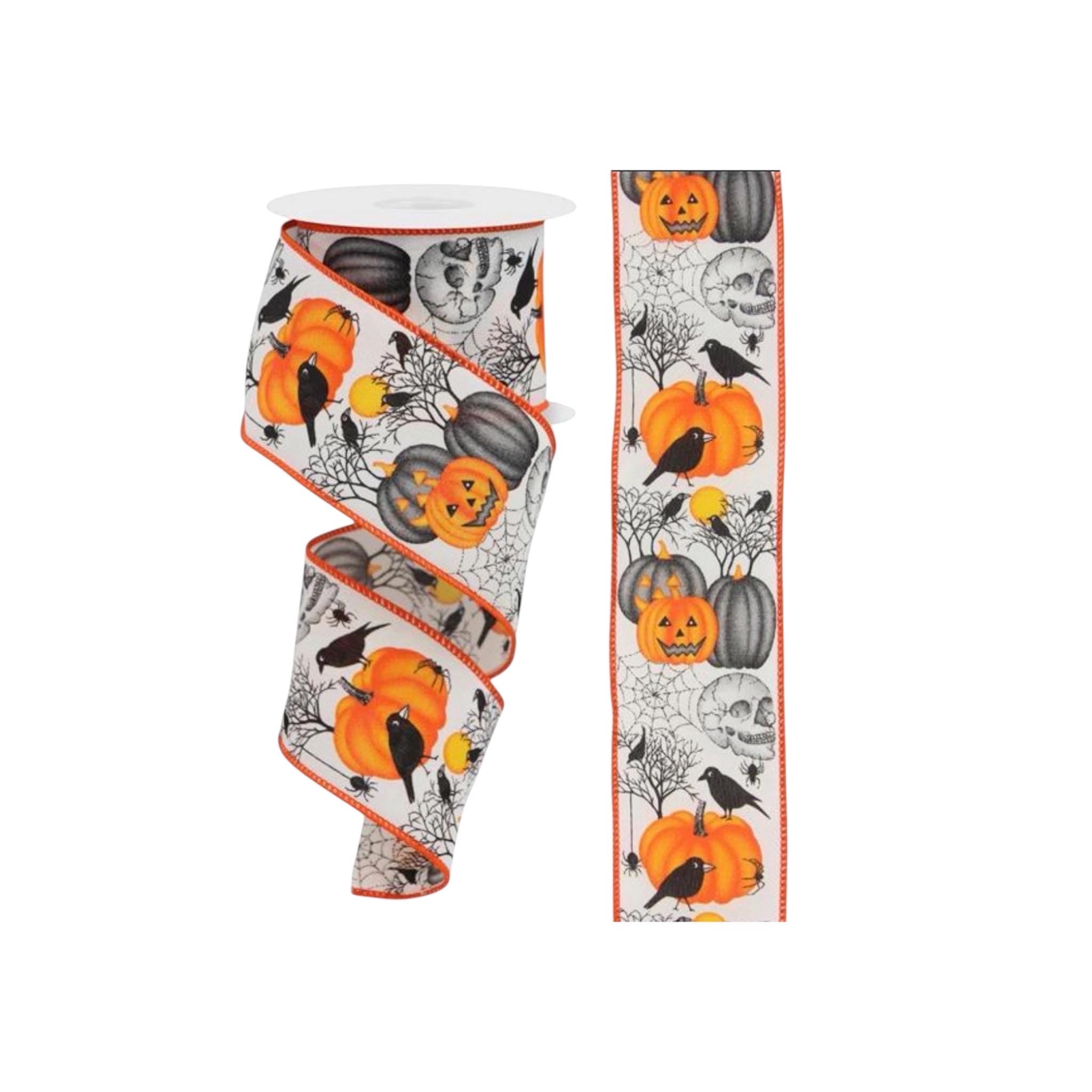Halloween Wired Ribbon Crow Craft Supply Halloween Pumpkin Ribbon Skull Spider Ribbon Halloween Bow Orange Ribbon Jack O Lantern