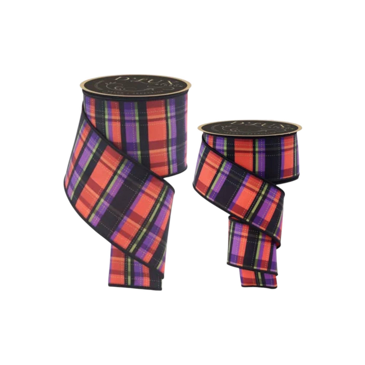 Halloween Plaid Ribbon Orange Purple Black Wired Ribbon for Fall Wreaths & Bows