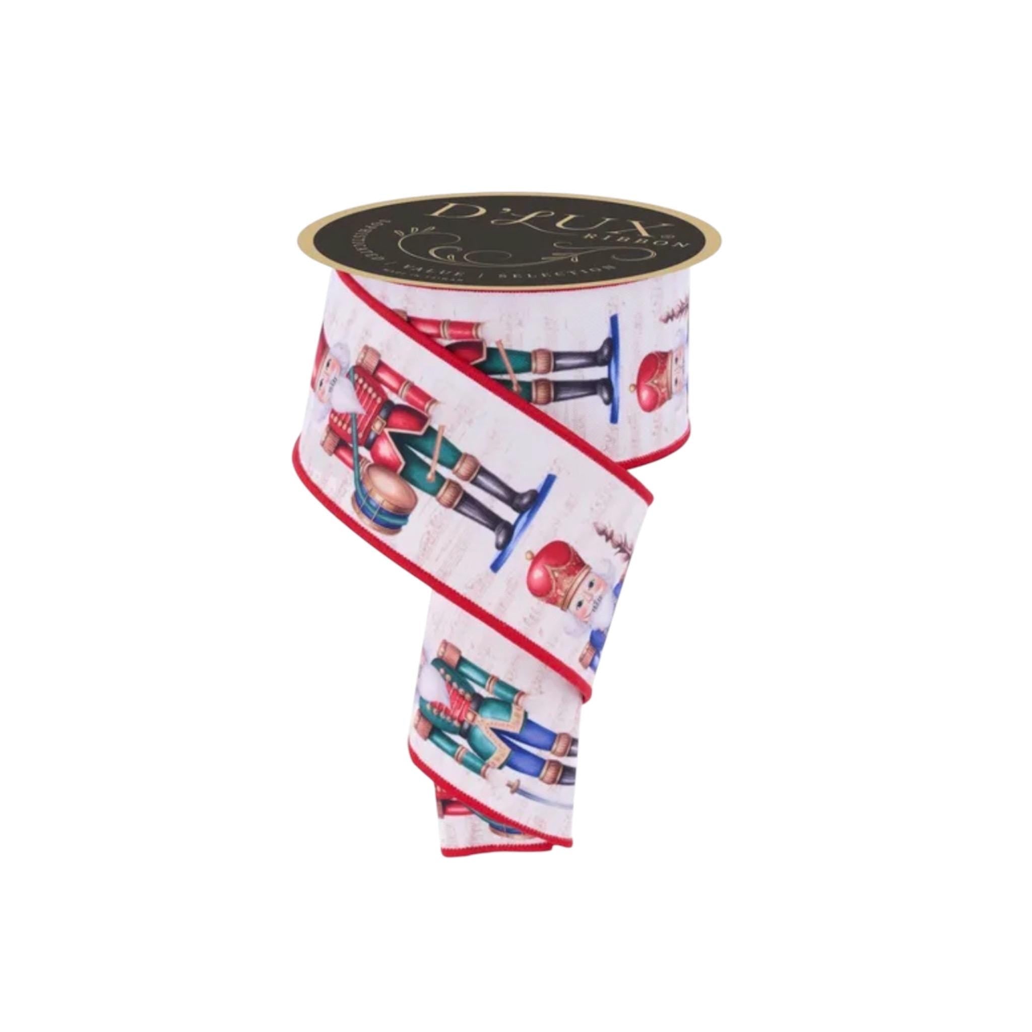 Nutcracker Christmas Ribbon Wired Edge Ribbon Gold Back Ribbon Holiday Ribbon Christmas Tree Ribbon Wreath Ribbon 2.5 inch 10 Yard Roll