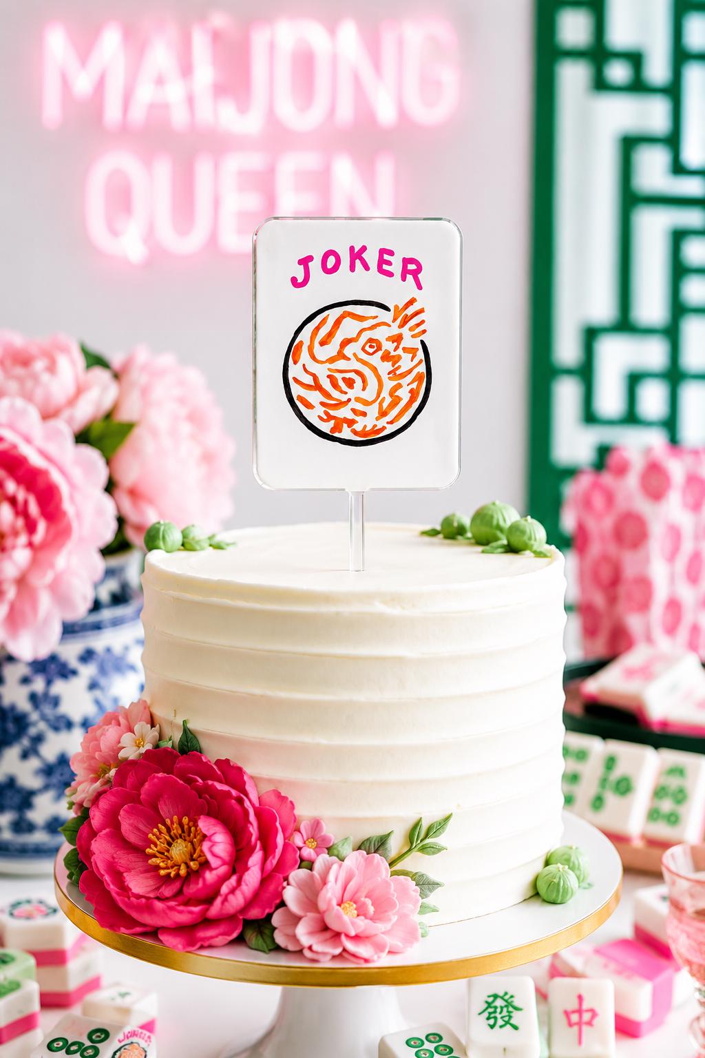 Mahjong Joker Tile Acrylic Cake Topper Mahjong Party Decor Mahjong Birthday Cake Topper Mahjong Queen Party Reusable Acrylic Topper