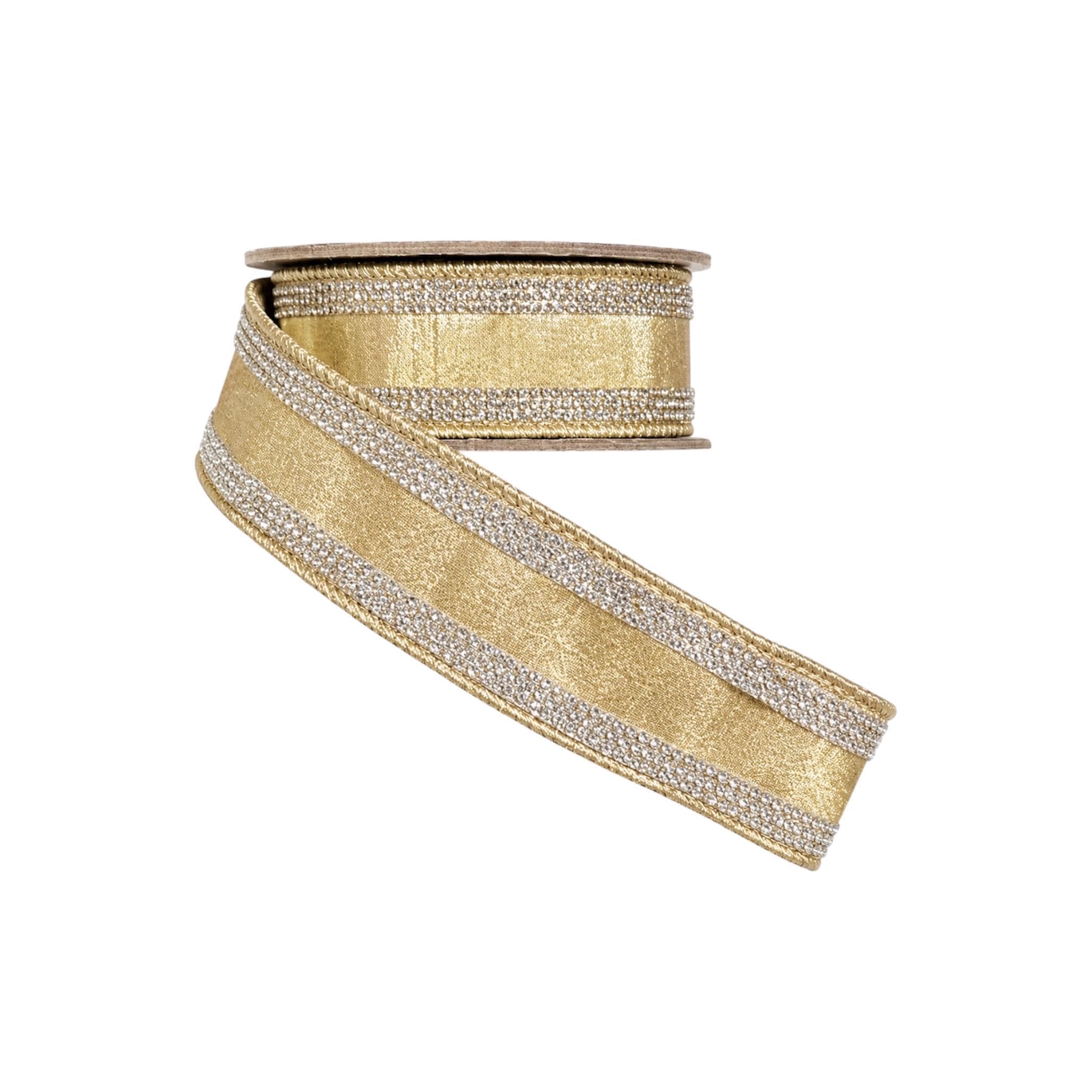 Gold Crystal Edge Ribbon Wired Ribbon Luxury Designer Ribbon Wedding Ribbon Christmas Tree Ribbon Wreath Ribbon Holiday Decor D Stevens