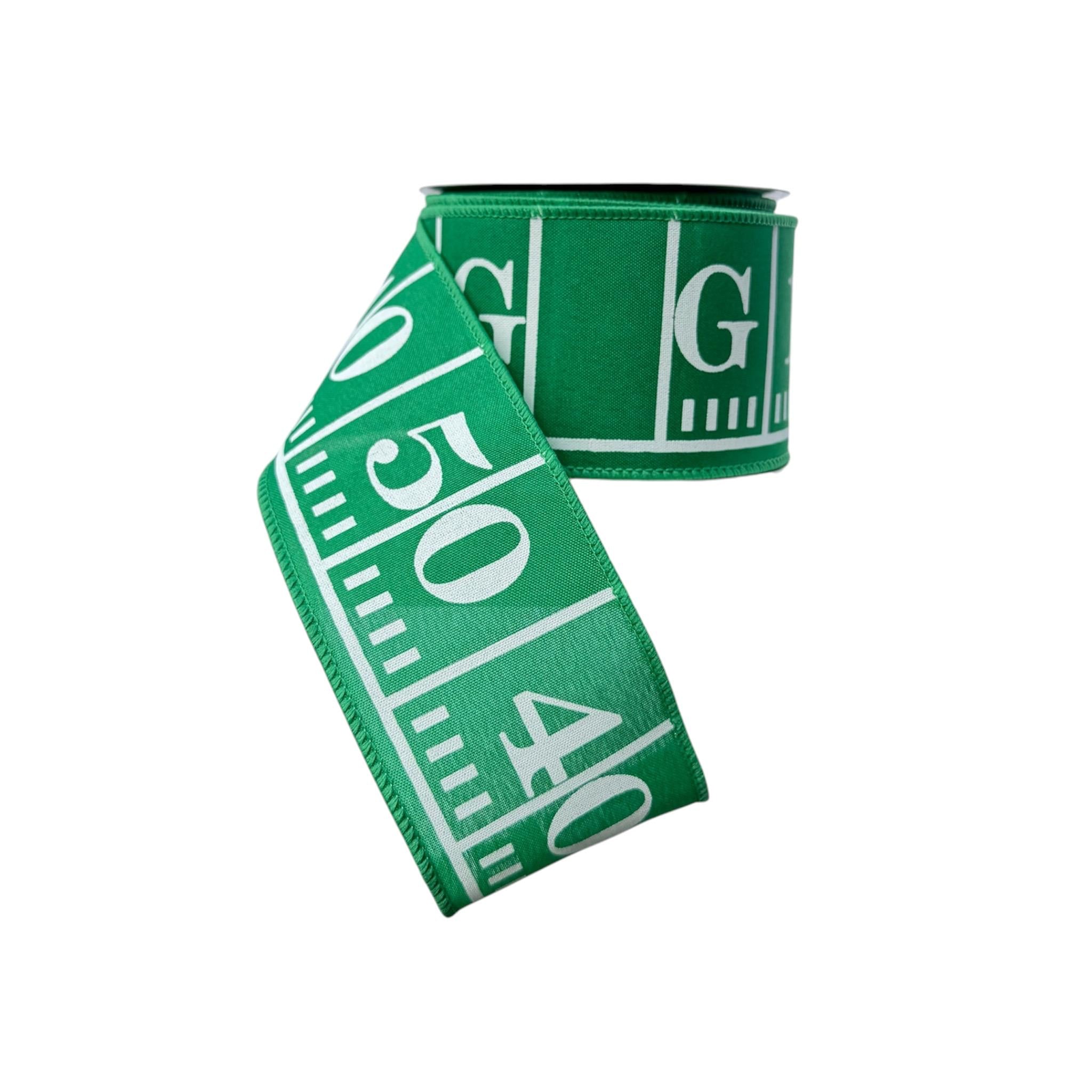 Football Field Ribbon, Game Day Ribbon, Green Football Ribbon, Wired Ribbon, Football Wreath Ribbon, Team Spirit Decor, 2.5 Inch x 10 Yards