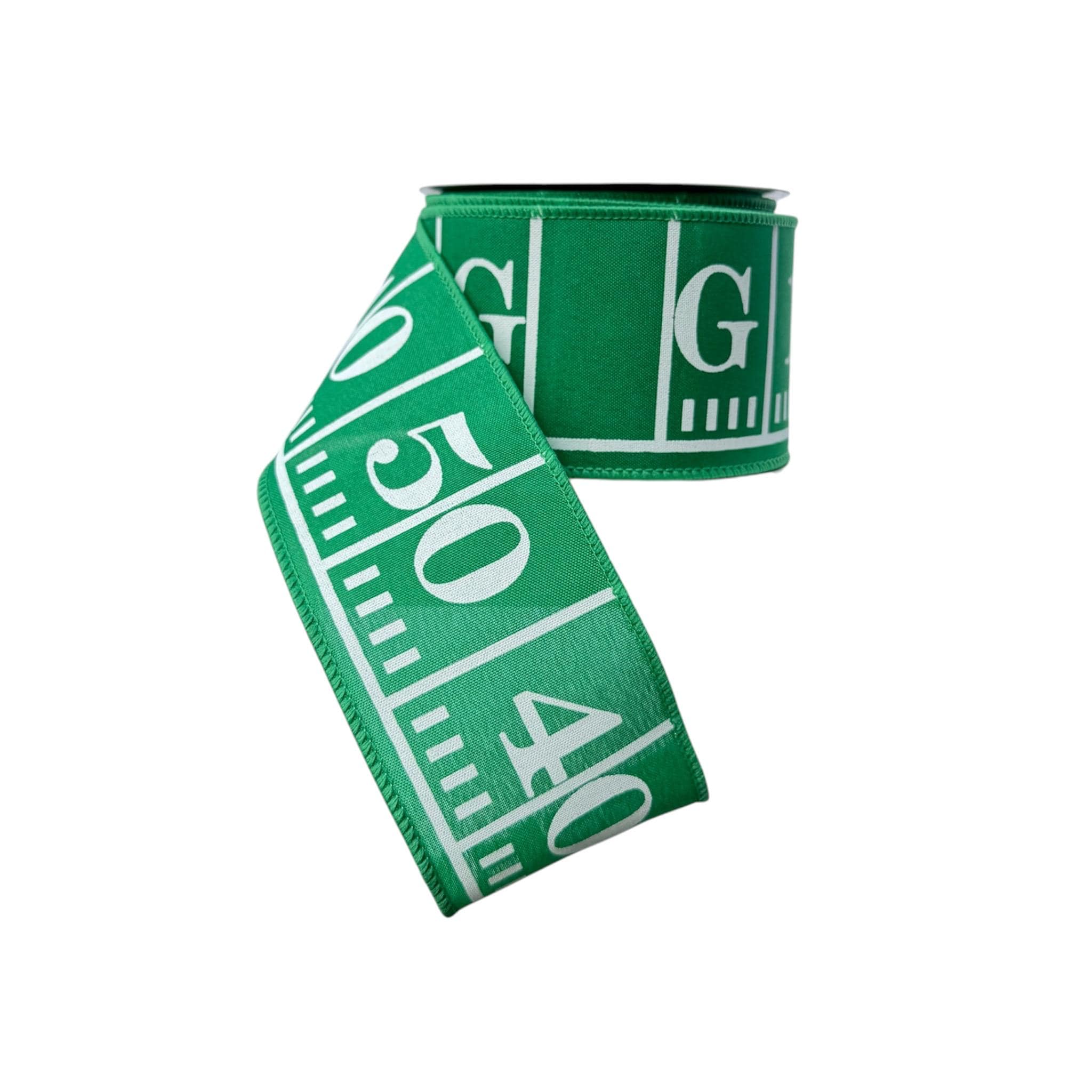 Football Field Wired Ribbon – Green Game Day Ribbon, 2.5" x 10 Yards