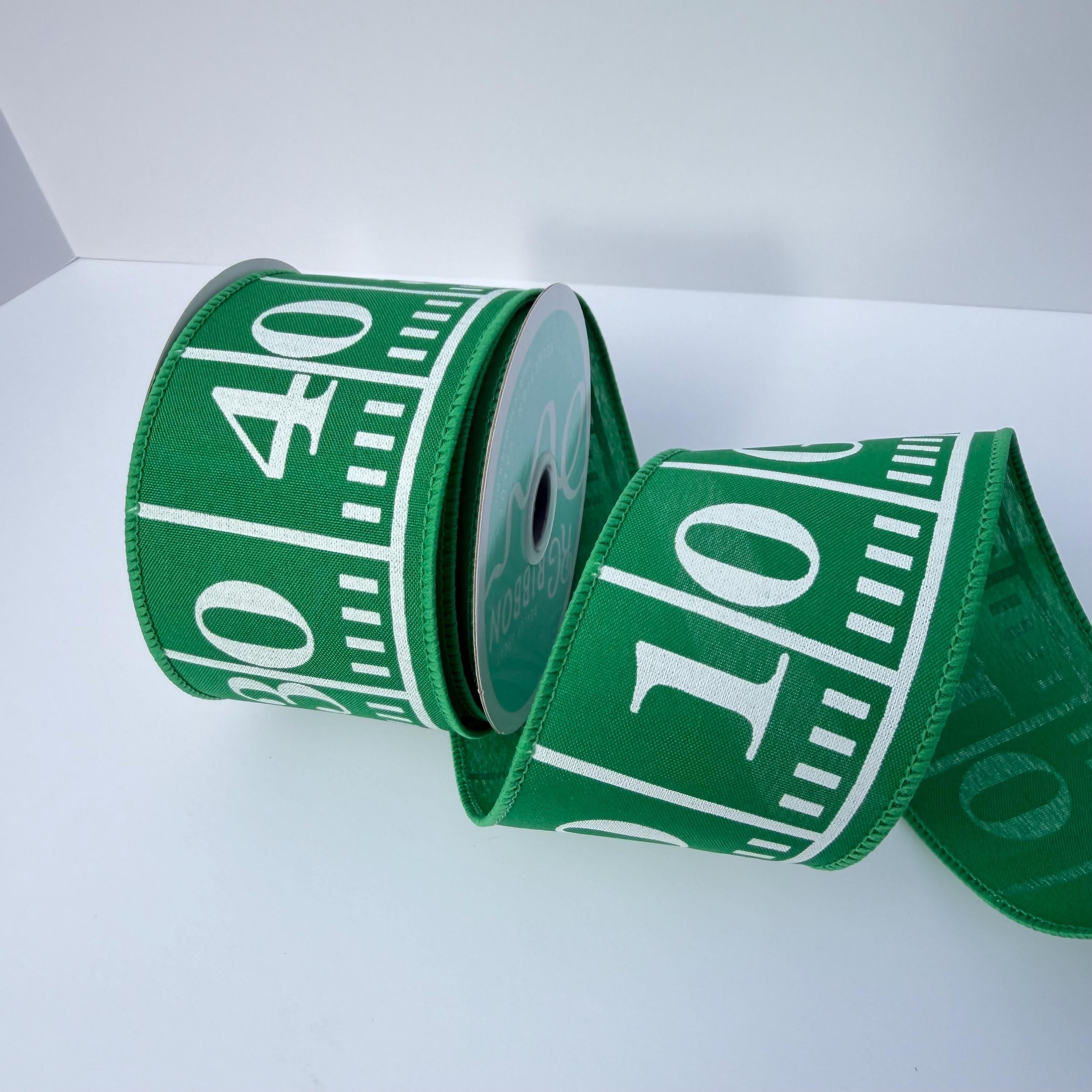 Football Field Wired Ribbon – Green Game Day Ribbon, 2.5" x 10 Yards