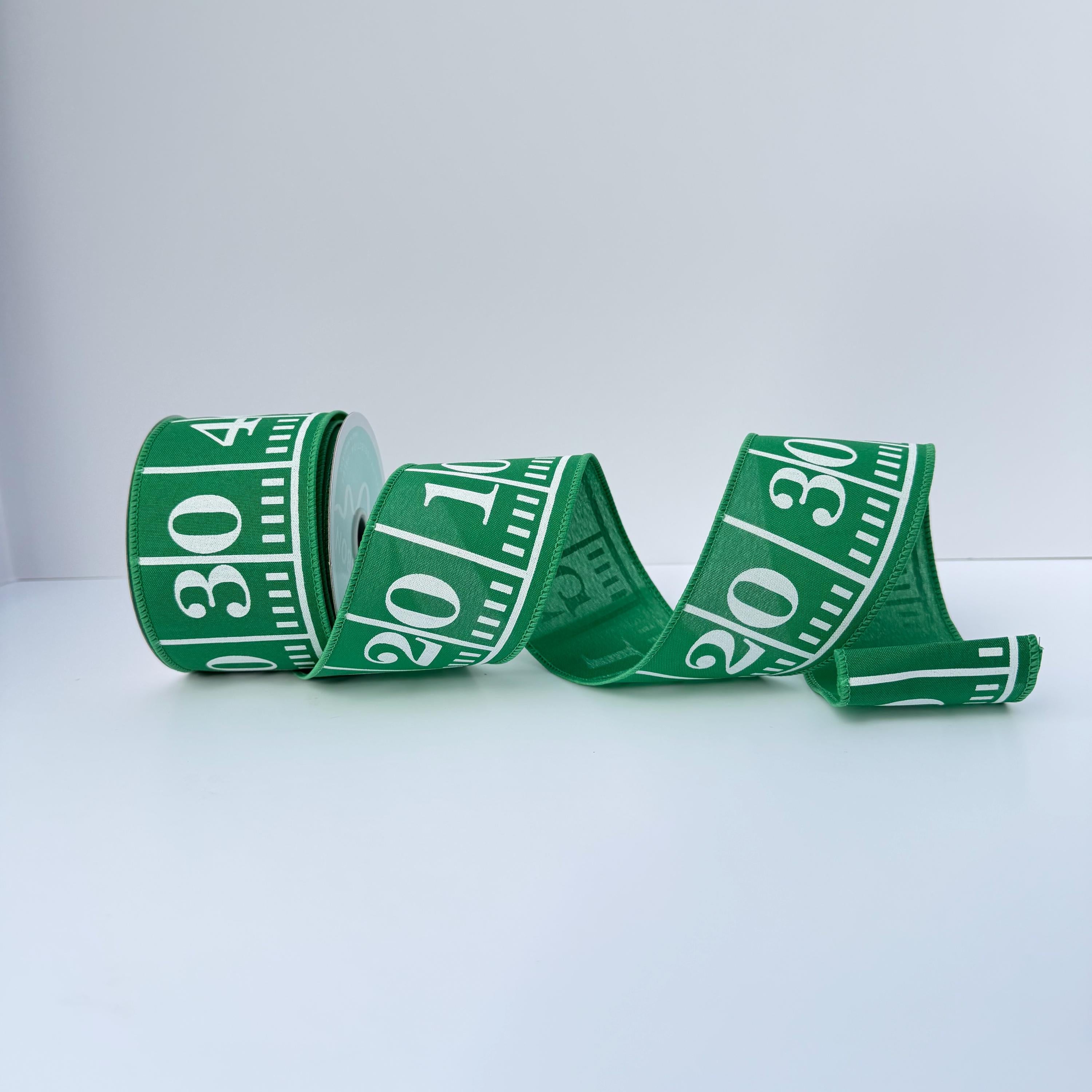 Football Field Wired Ribbon – Green Game Day Ribbon, 2.5" x 10 Yards