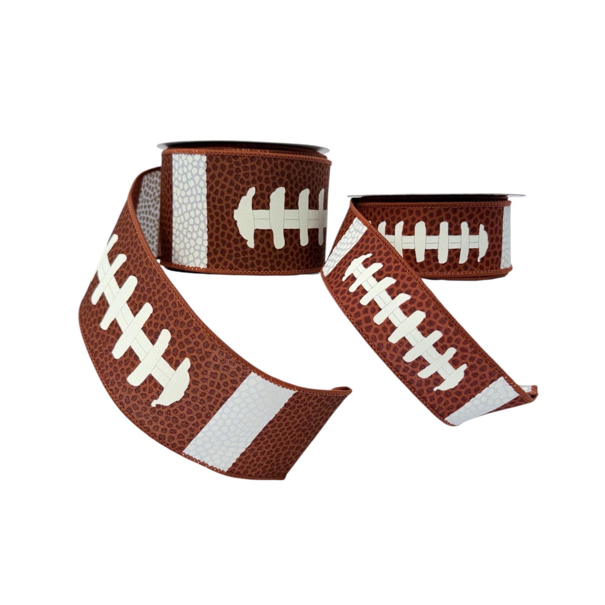 Football Lace Wired Ribbon – Brown & White Football Design, 10 Yards
