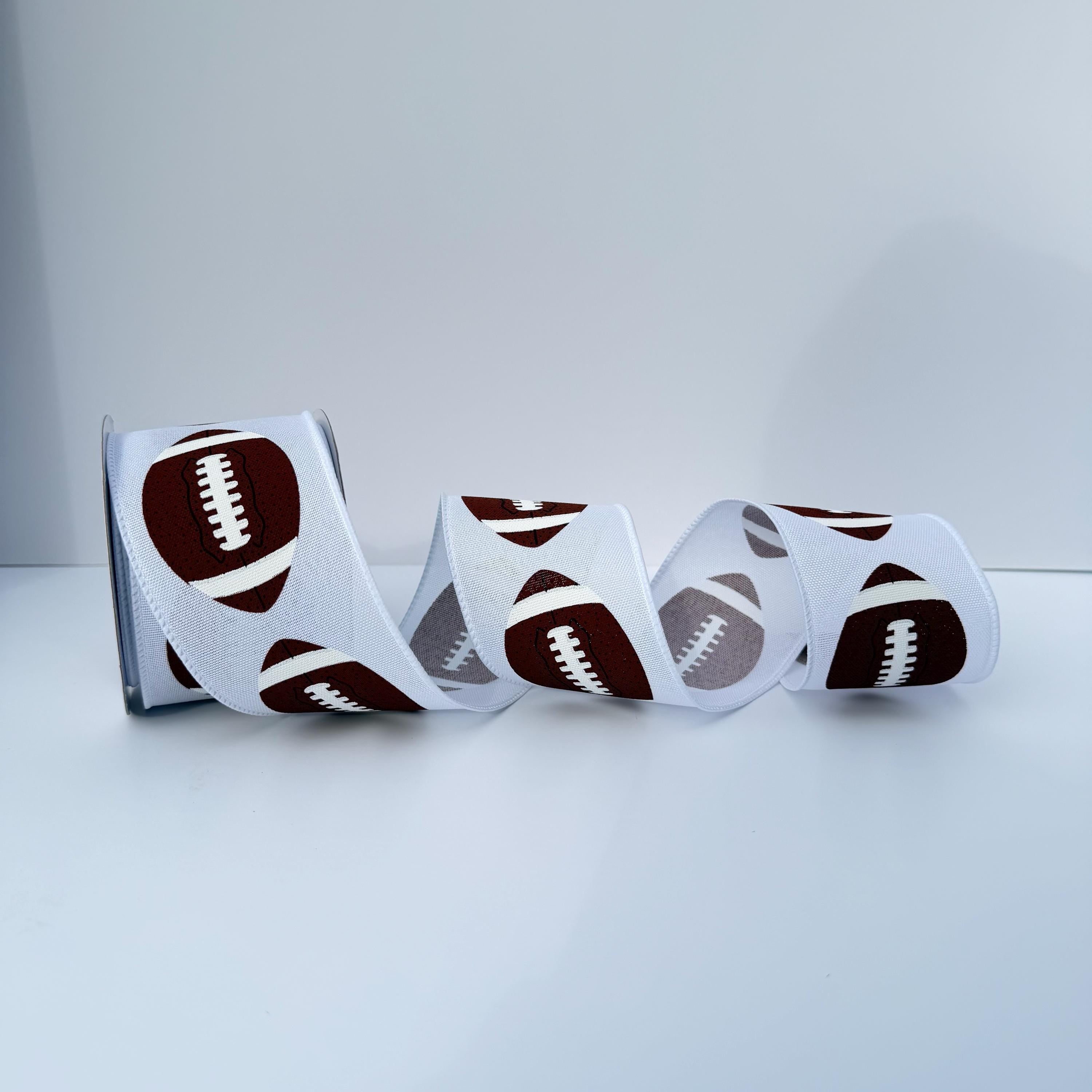 Football Ribbon, Brown and White Football Wired Ribbon, Game Day Ribbon, Football Wreath Ribbon, Team Spirit Decor, 2.5 Inch x 10 Yards