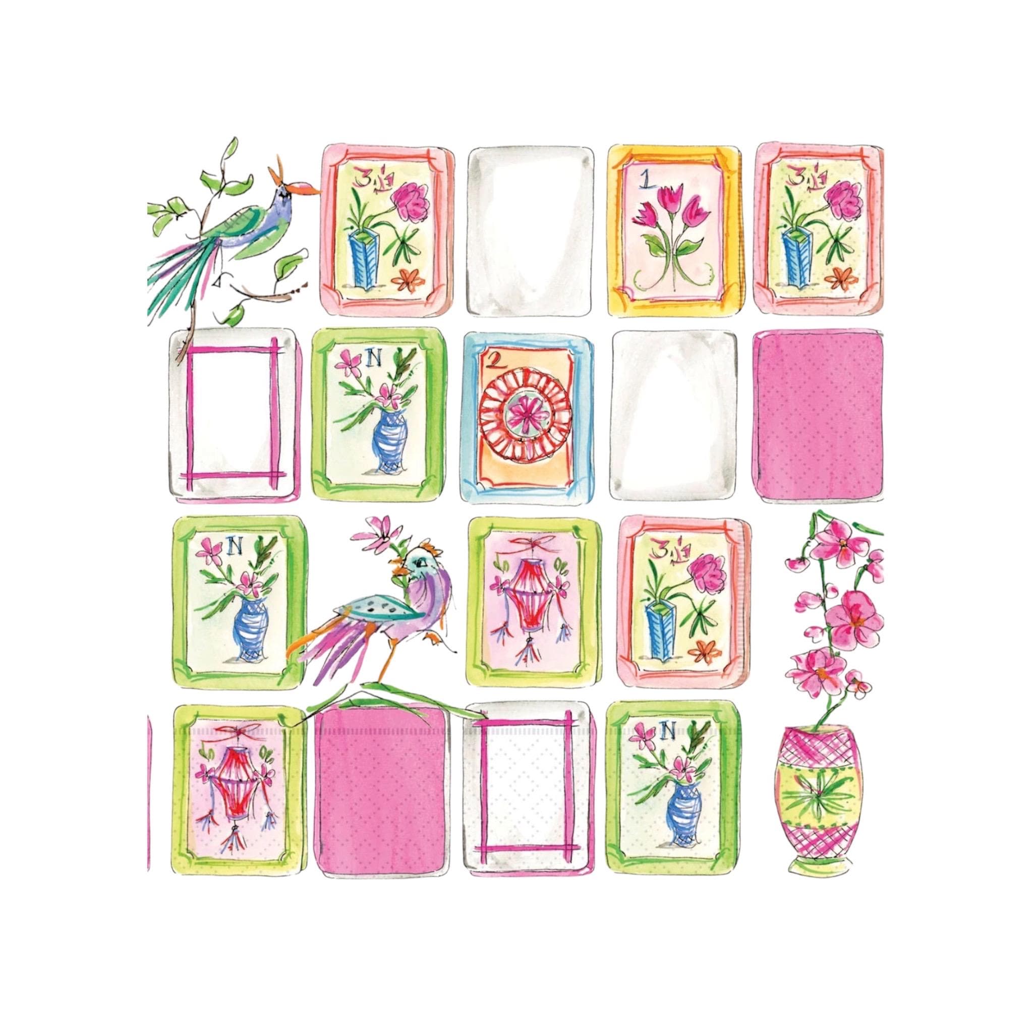 Pink Mahjong Guest & Cocktail Napkins | Mahjong Party Decor | Hostess Gift | Game Night Entertaining | Paper Party Napkins