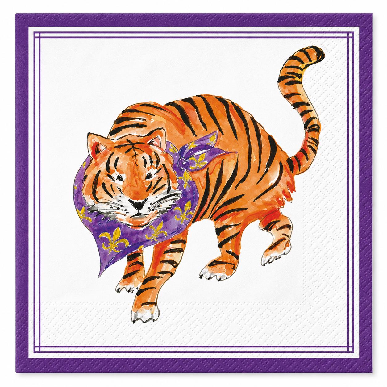 Tiger Cocktail Napkins Football Party Supplies Napkins Tailgate Party Decor Purple & Gold Paper Napkins Beverage Napkins Tiger Decor
