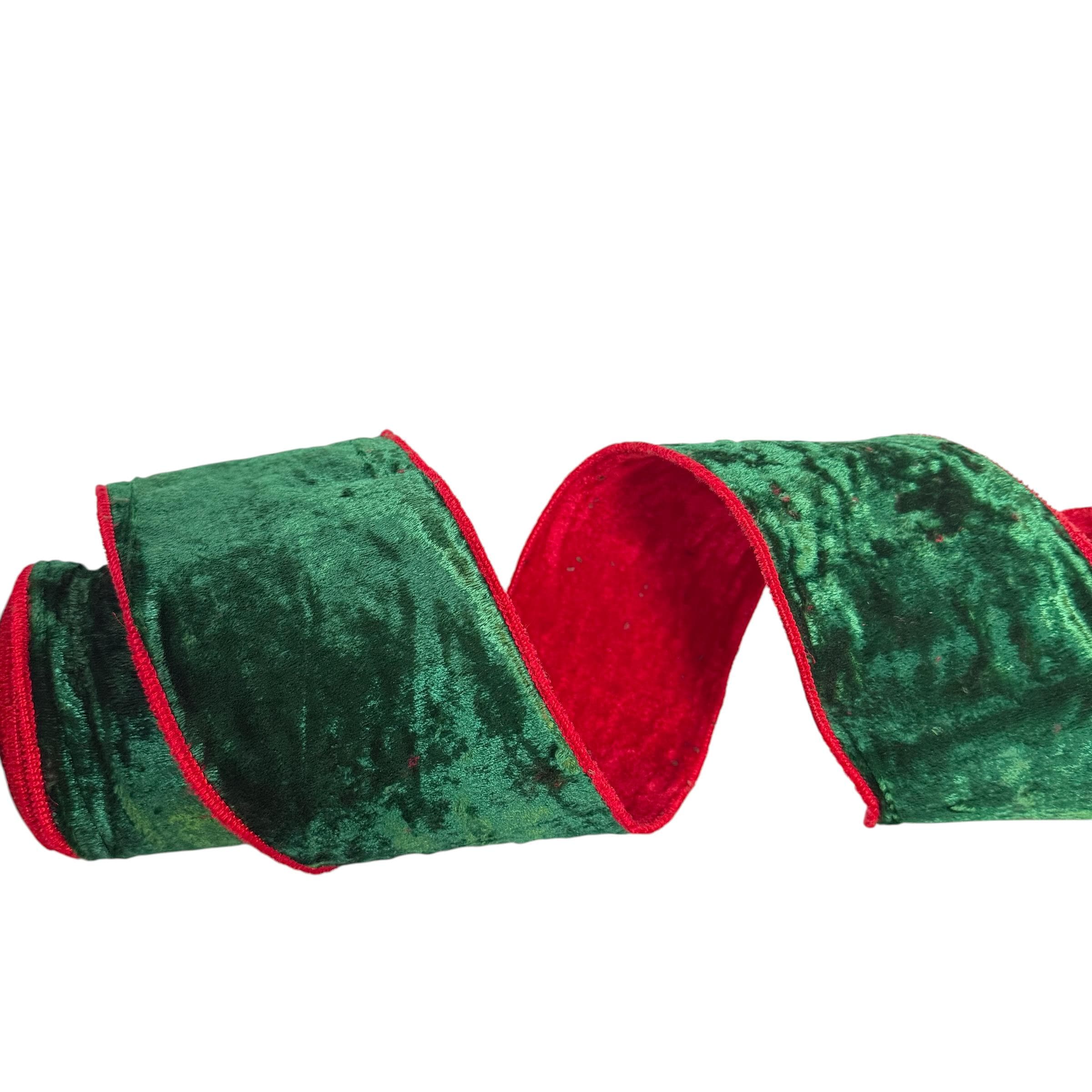 Red Velvet Wire Ribbon Christmas Ribbon Wreath Making Reversible Ribbon Mantel Decor Craft Supply Holiday Decor