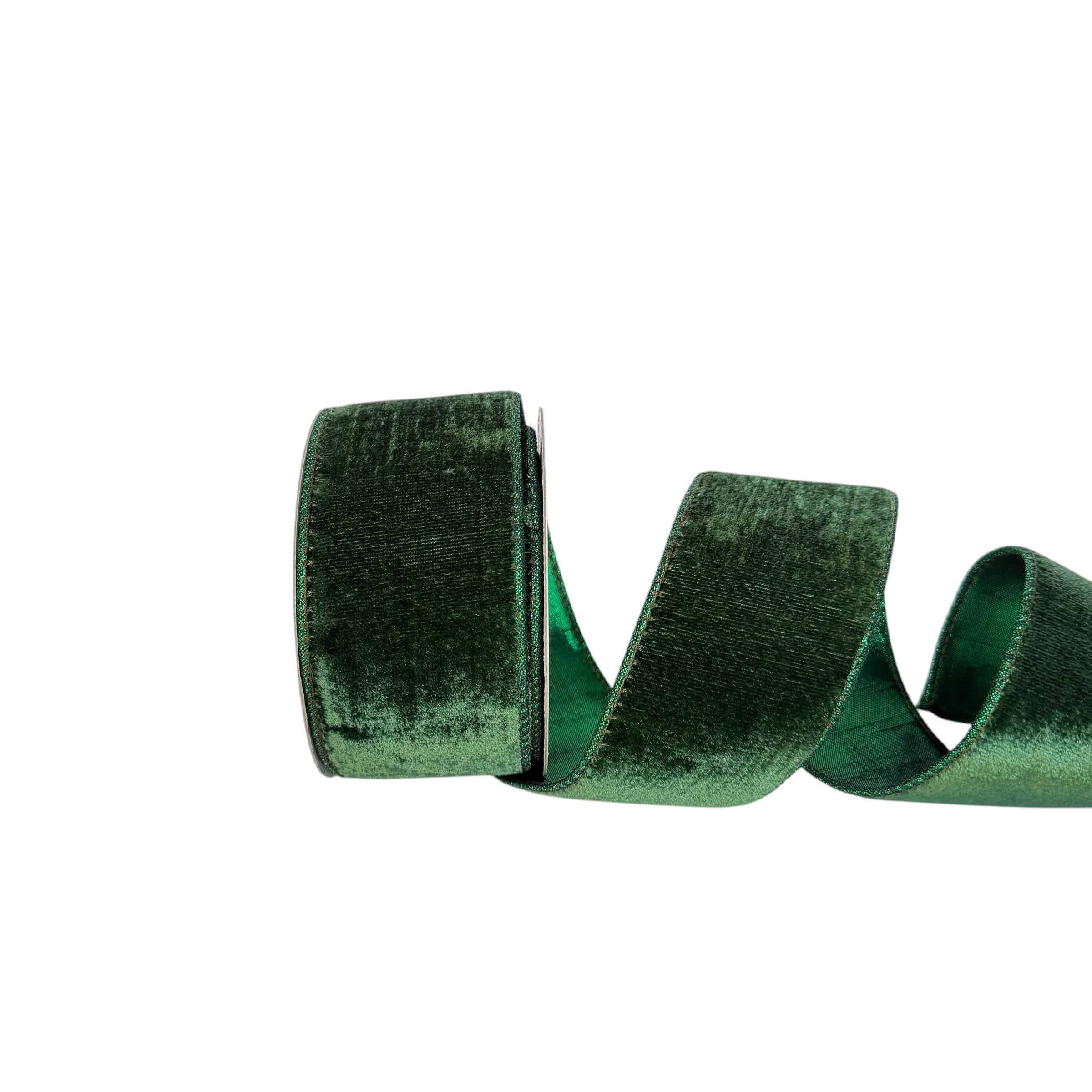 Green Velvet Christmas Ribbon, Wired Ribbon, Luxury Wreath Ribbon for Christmas Tree Decor, Holiday Ribbon
