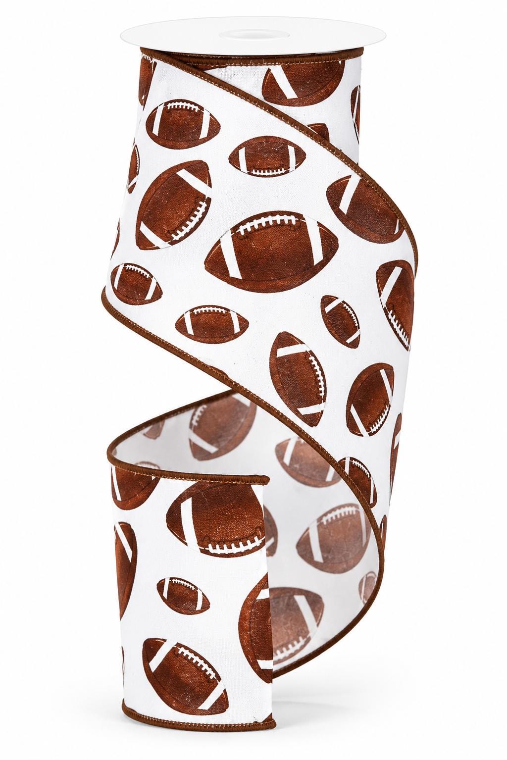 Football Wired Ribbon – Brown & White Football Print – 10 Yard