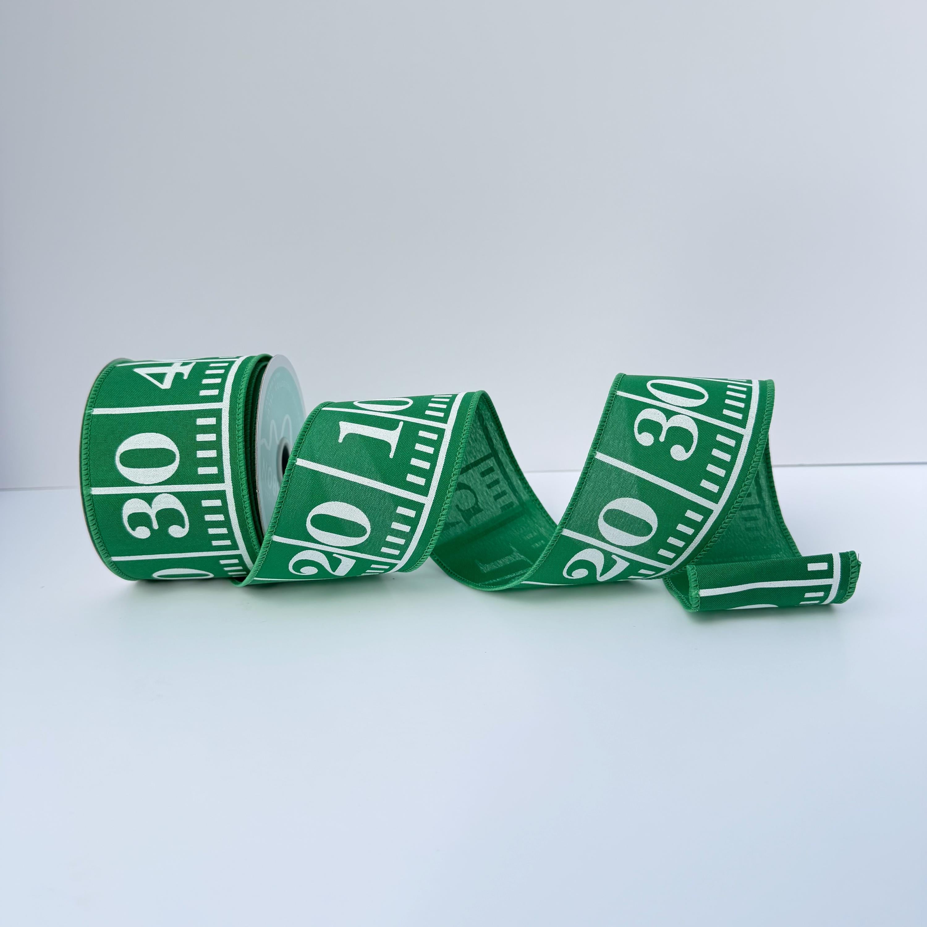 Football Field Ribbon, Game Day Ribbon, Green Football Ribbon, Wired Ribbon, Football Wreath Ribbon, Team Spirit Decor, 2.5 Inch x 10 Yards