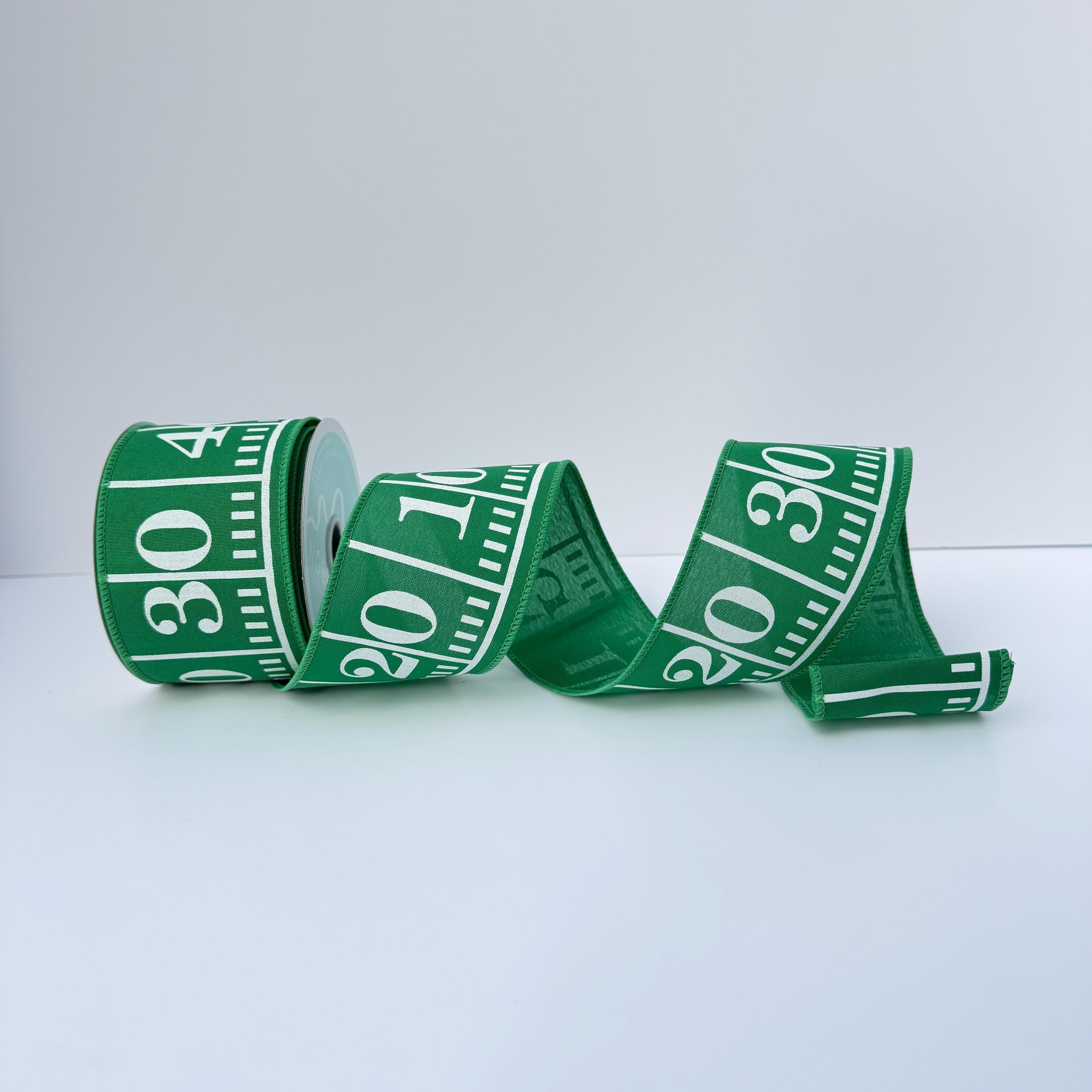 Football Field Wired Ribbon – Green Game Day Ribbon, 2.5" x 10 Yards