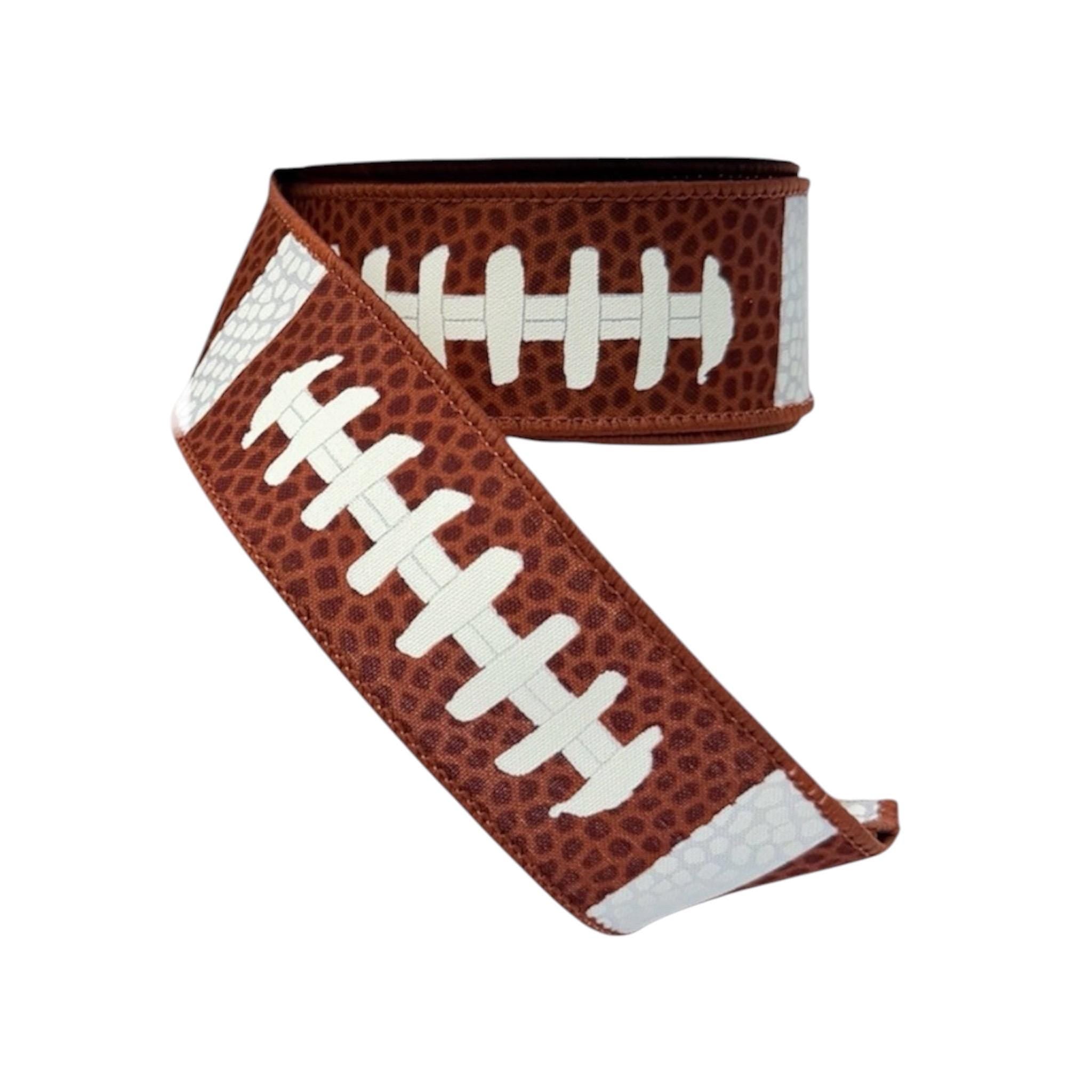 Football Lace Wired Ribbon – Brown & White Football Design, 10 Yards