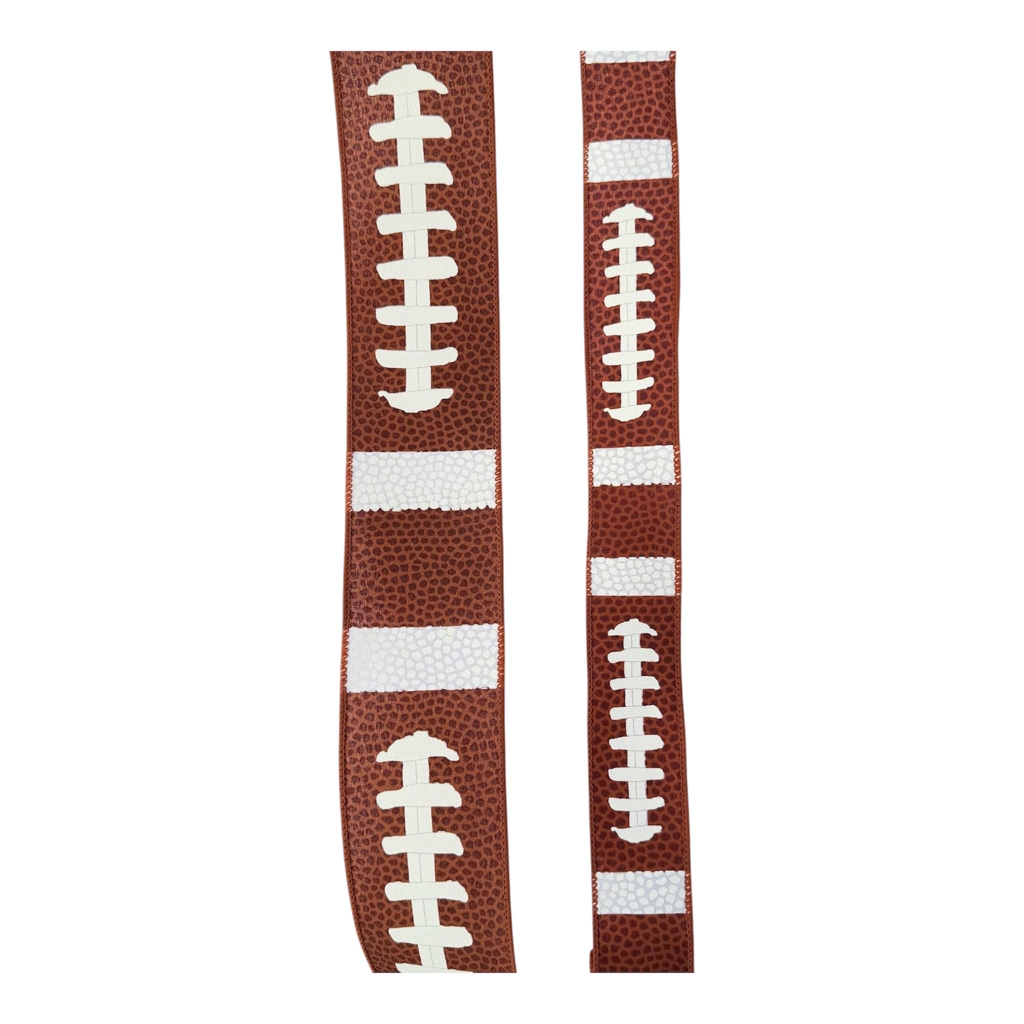 Football Lace Wired Ribbon – Brown & White Football Design, 10 Yards