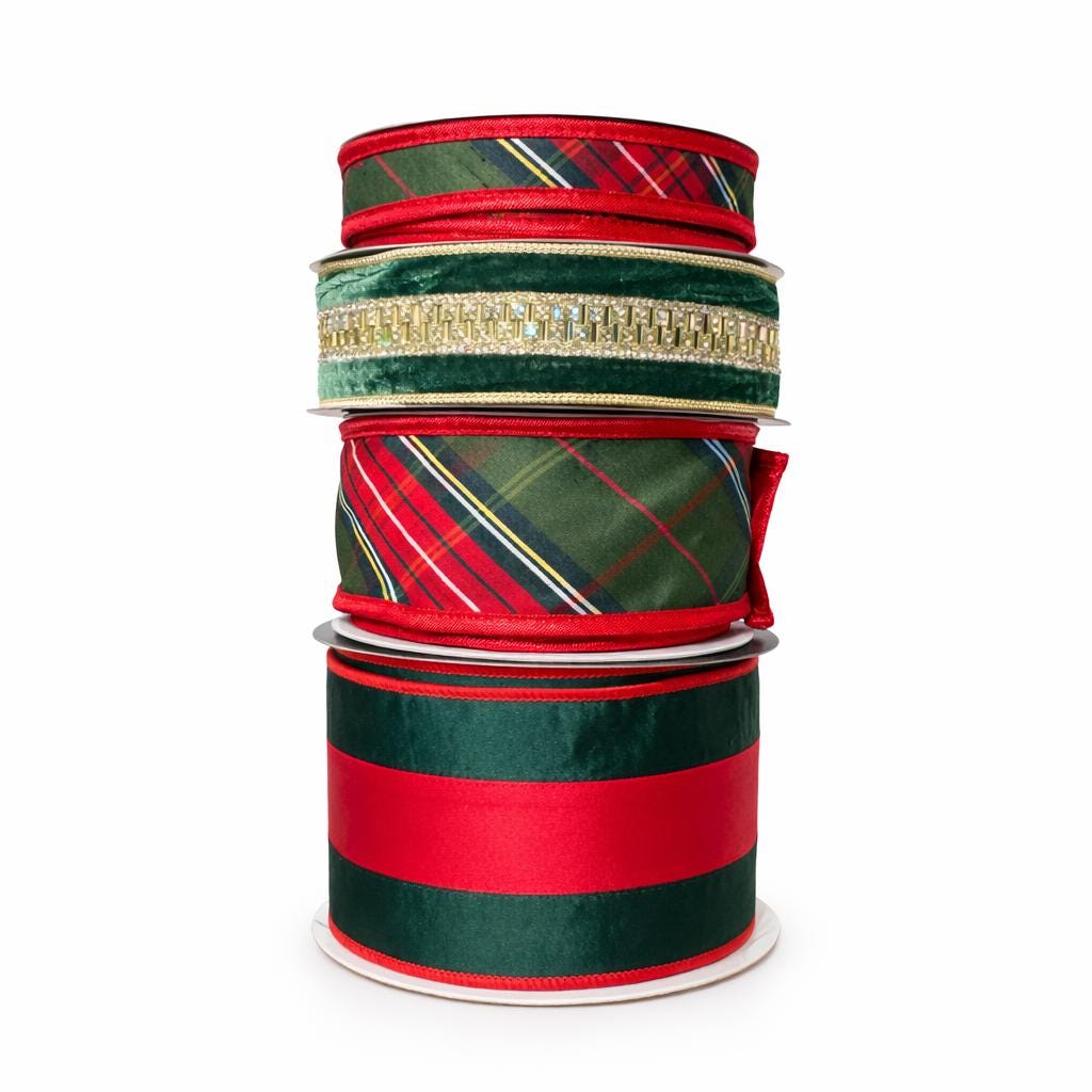 Christmas Ribbon | Red & Green Tartan Plaid Wired Designer Ribbon – John Mark