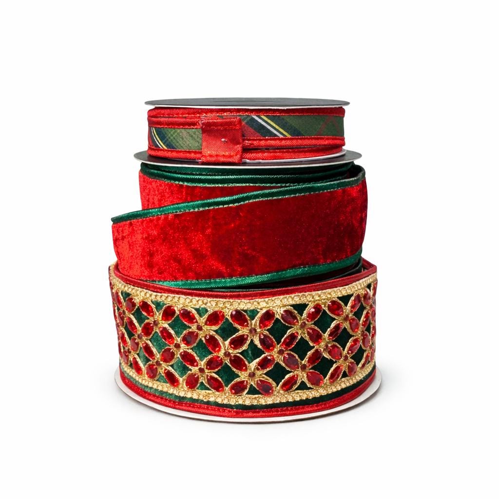 Christmas Ribbon, Wired Ribbon, Tartan Ribbon, Designer Ribbon, Wreath Ribbon, Holiday Ribbon, Luxury Ribbon, John Mark Ribbon