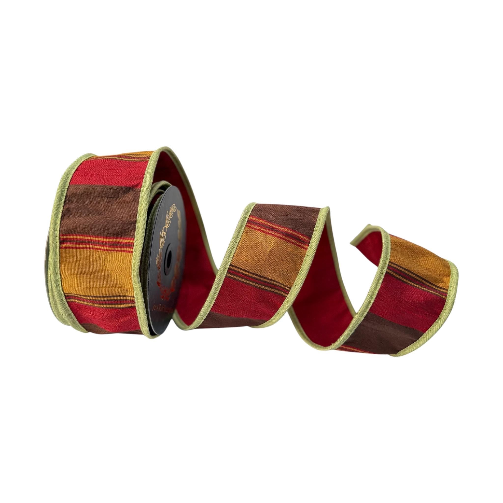 John Mark Harvest Striped Wired Ribbon | Premium Designer Ribbon for Wreaths, Bows & Fall Decorating