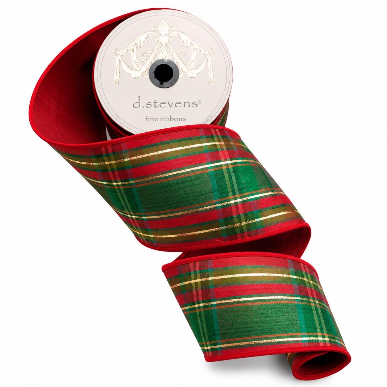 Christmas Plaid Ribbon Wreath Making Holiday Decoration Wire Edge Metallic Designer Ribbon Traditional Plaid Tartan Red D Stevens Ribbon