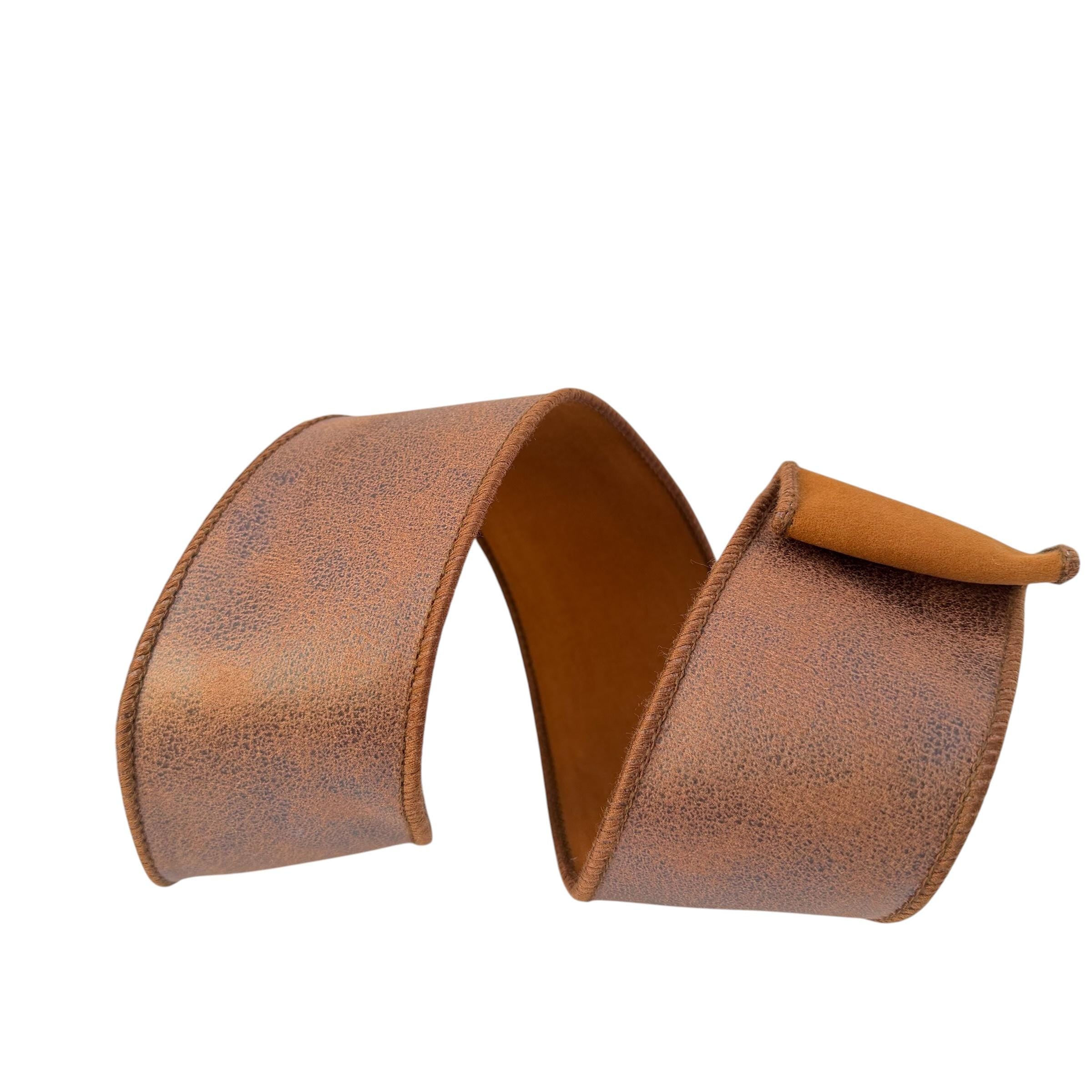 John Mark Faux Leather Wired Ribbon | Premium Rexine Suede Designer Ribbon for Wreaths, Bows, Western & Rustic Décor