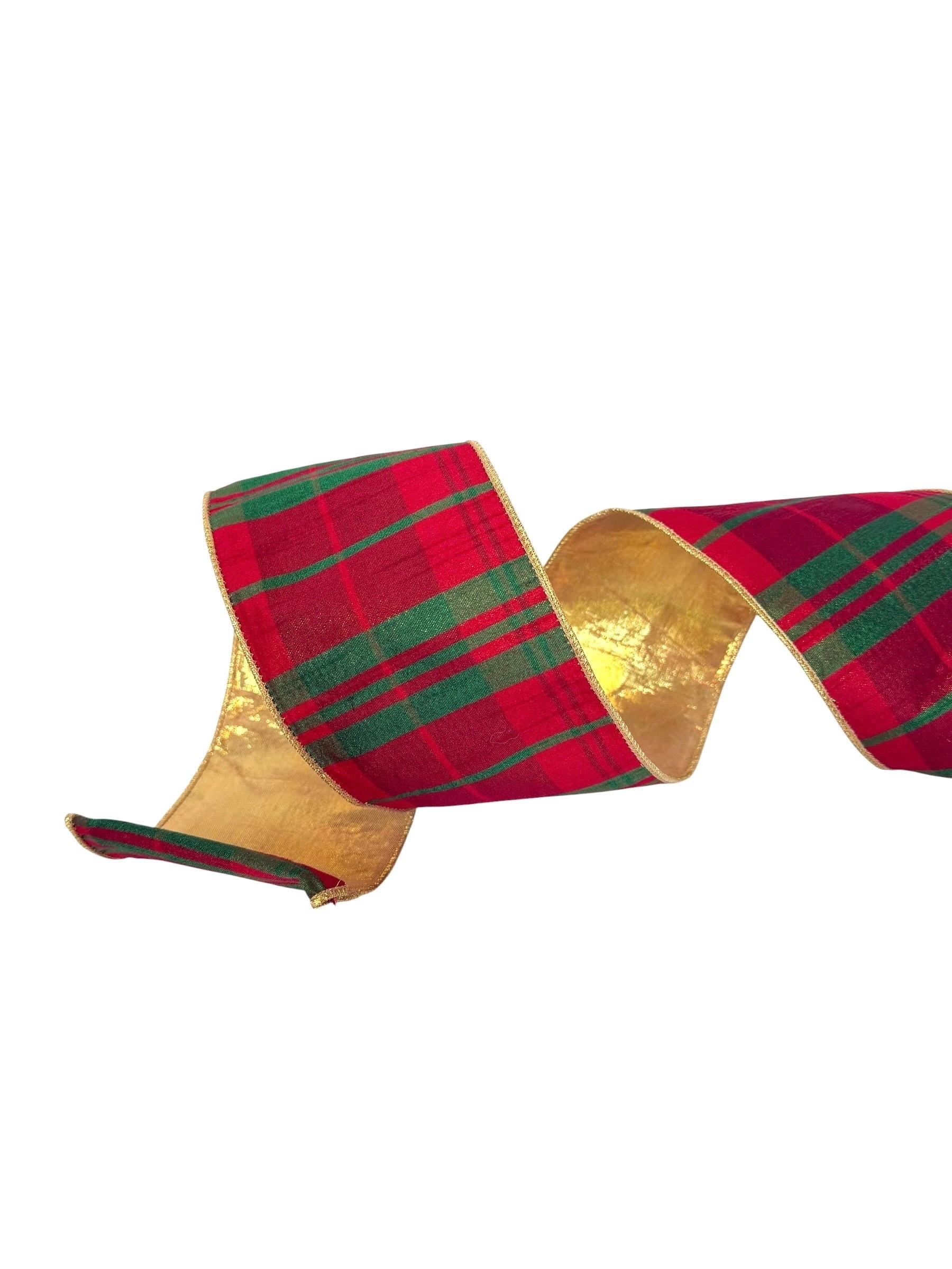 Red Green Plaid Christmas Ribbon | Luxury Wired Ribbon | Tartan Wreath Ribbon for Christmas Trees, Bows & Holiday Decor