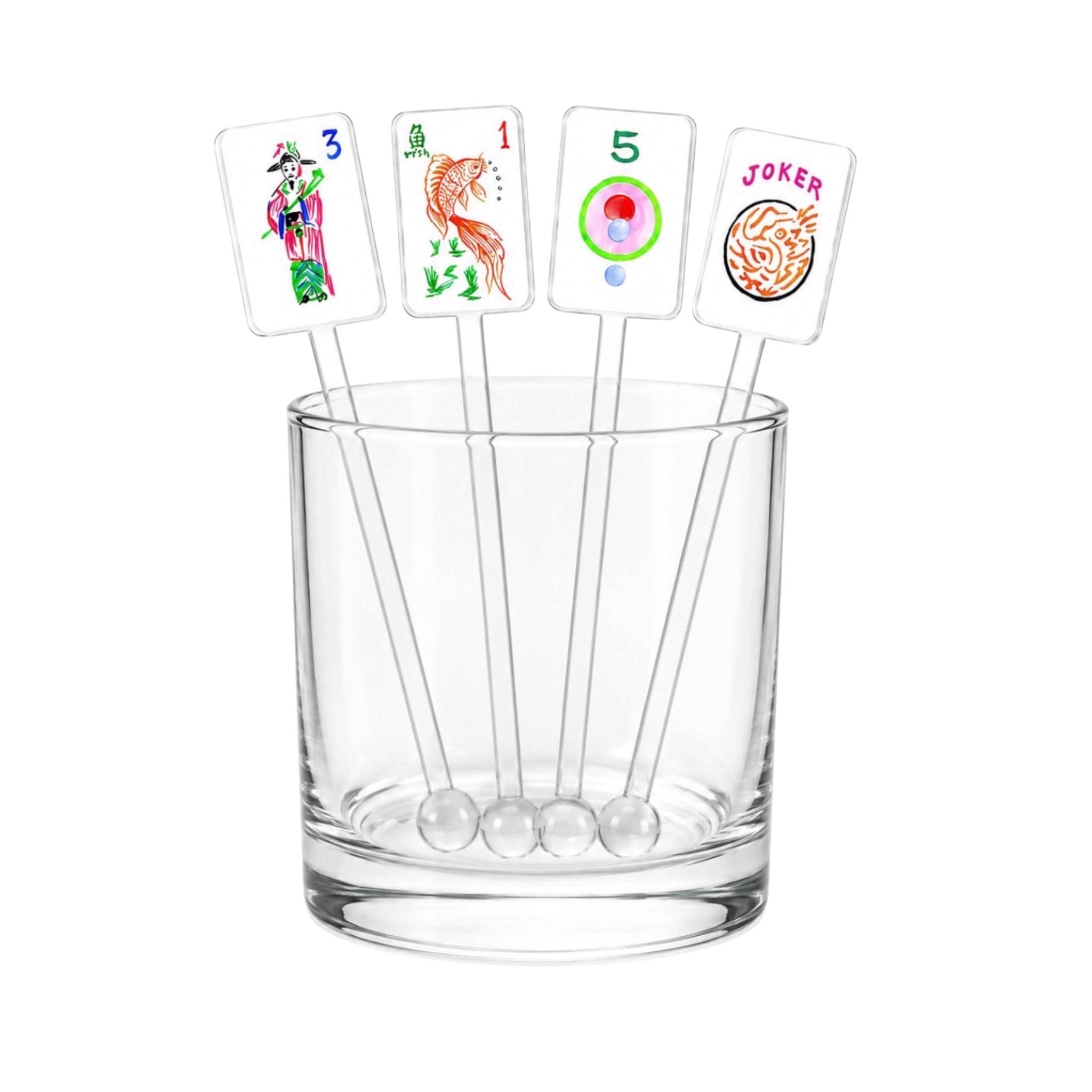 Mahjong Acrylic Stir Sticks Set of 4 | Reusable Cocktail Stirrers for Mahjong Parties & Entertaining
