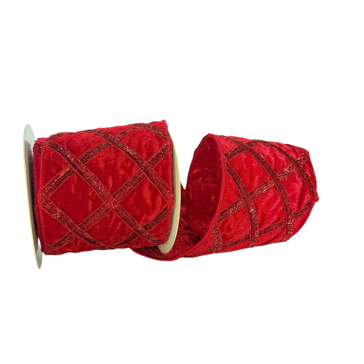 Red Velvet Christmas Ribbon, Wired Ribbon, Glitter Lattice Ribbon for Wreaths & Tree Decor