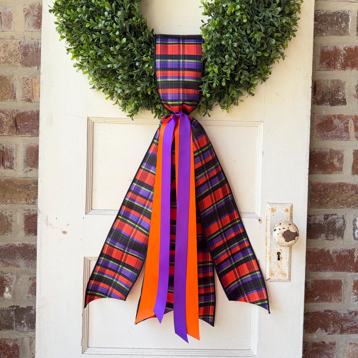 Halloween Wreath Sash | Purple Orange Black Plaid Front Door Wreath Accent