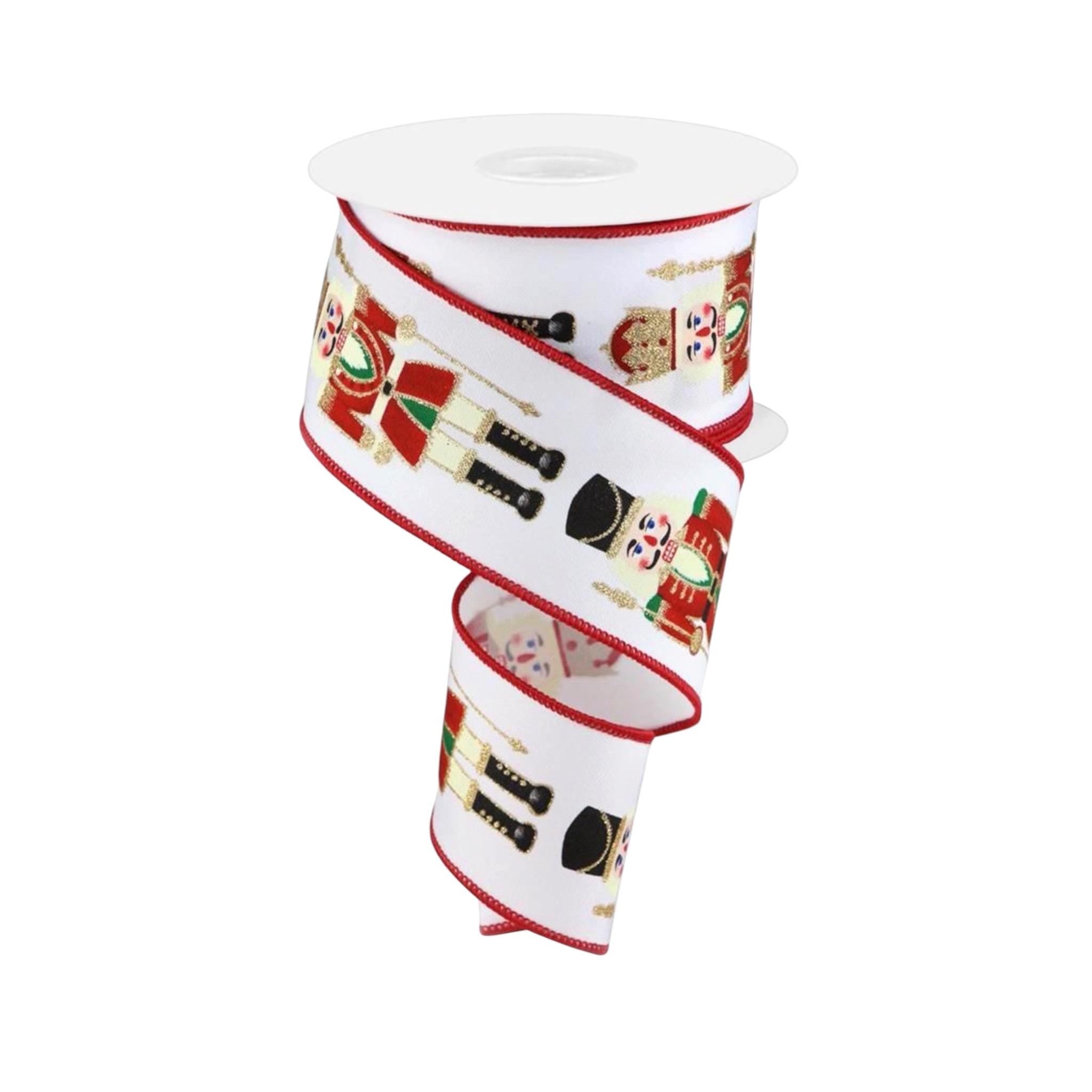 Nutcracker Christmas Ribbon, Wired Holiday Ribbon for Wreaths, Gift Wrapping, Christmas Decor & Bow Making