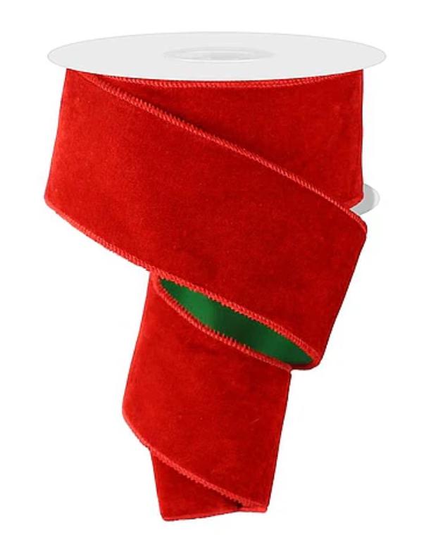 Christmas Ribbon, Red Velvet Wired Ribbon, Double Sided Ribbon, Green Satin Back Ribbon, Wreath Ribbon, Christmas Tree Ribbon