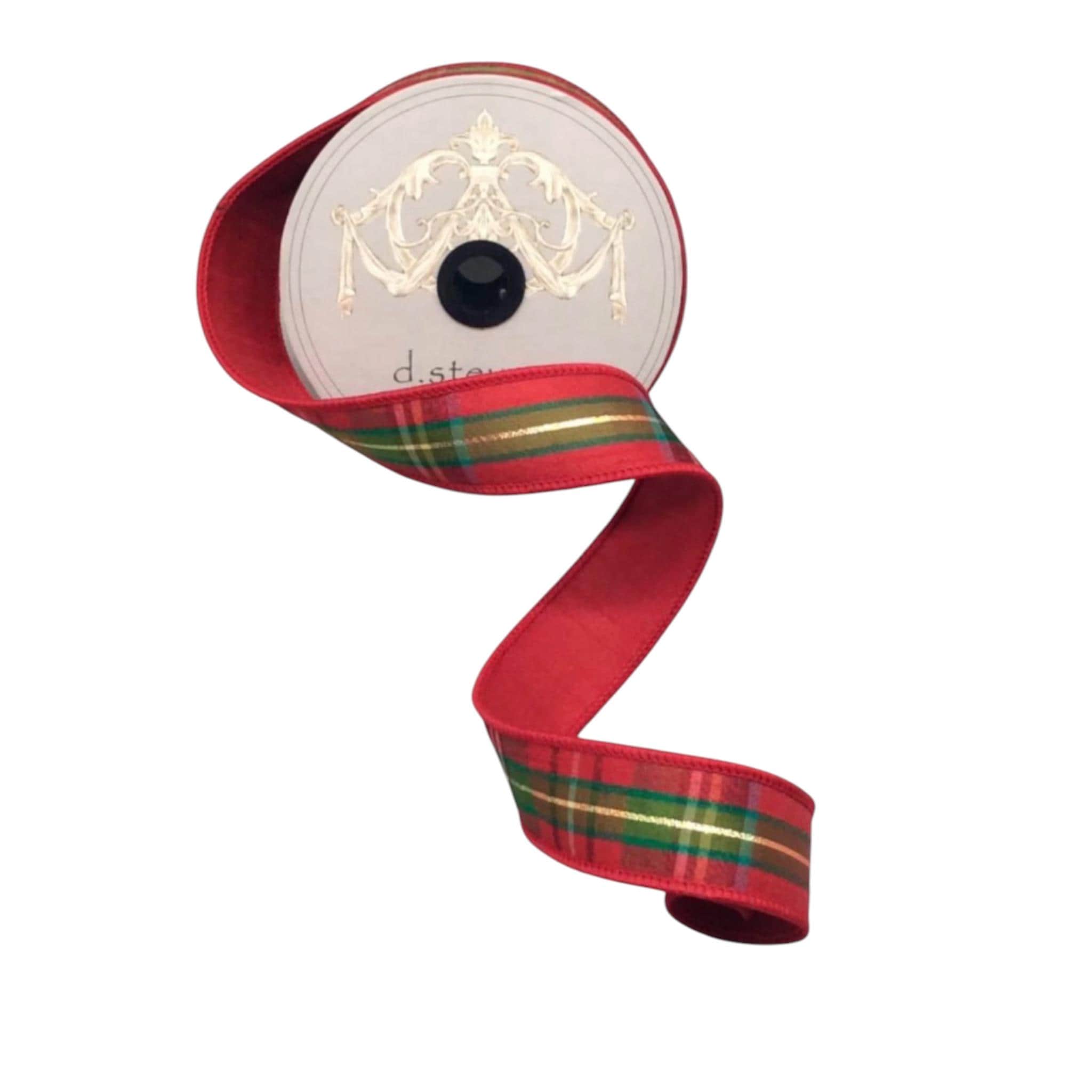 Christmas Plaid Ribbon Wreath Making Holiday Decoration Wire Edge Metallic Designer Ribbon Traditional Plaid Tartan Red D Stevens Ribbon
