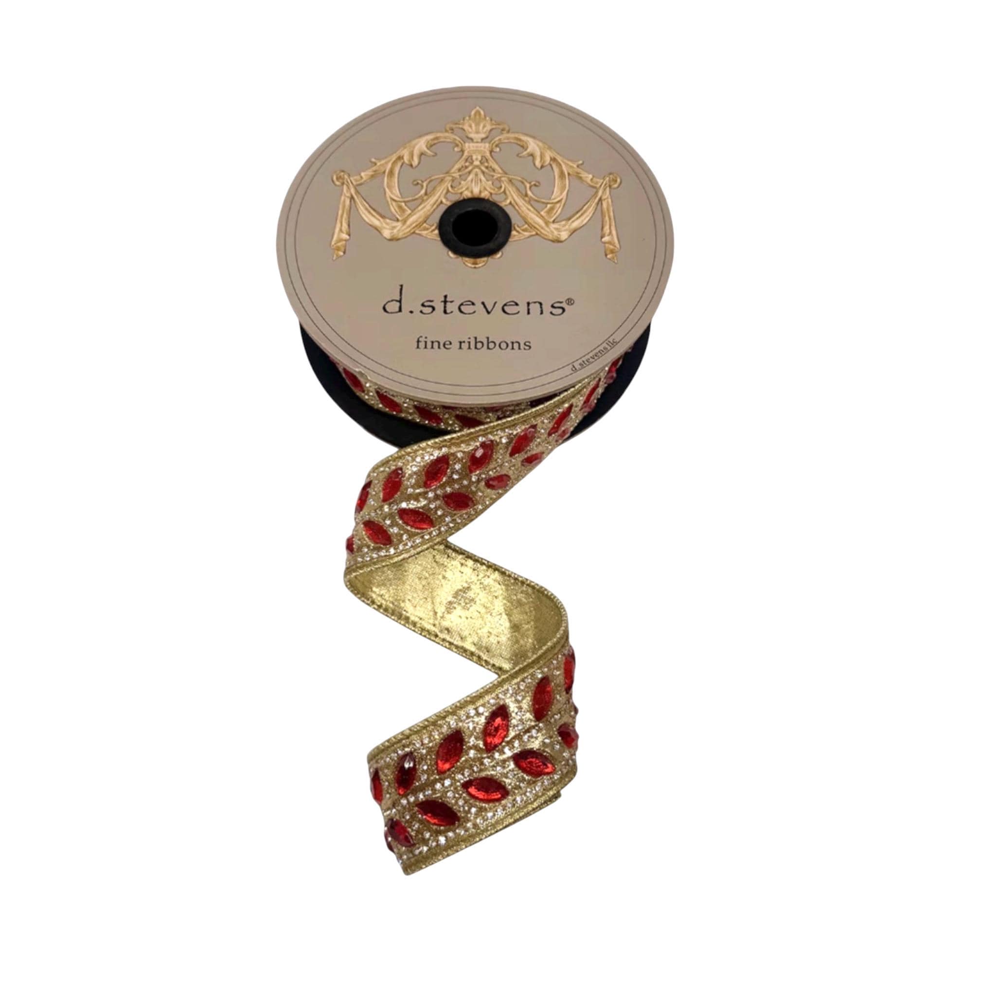 Christmas Ribbon Wired Ribbon Red Gold Jewel Ribbon Wreath Ribbon Holiday Decor Designer Ribbon Decorative Ribbon D Stevens Ribbon